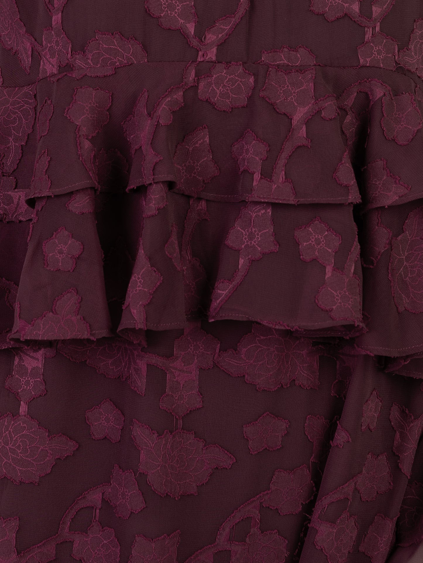 Anaya With Love Recycled Maroon Floral Burnout Flared Long Sleeve Shift Mini Dress