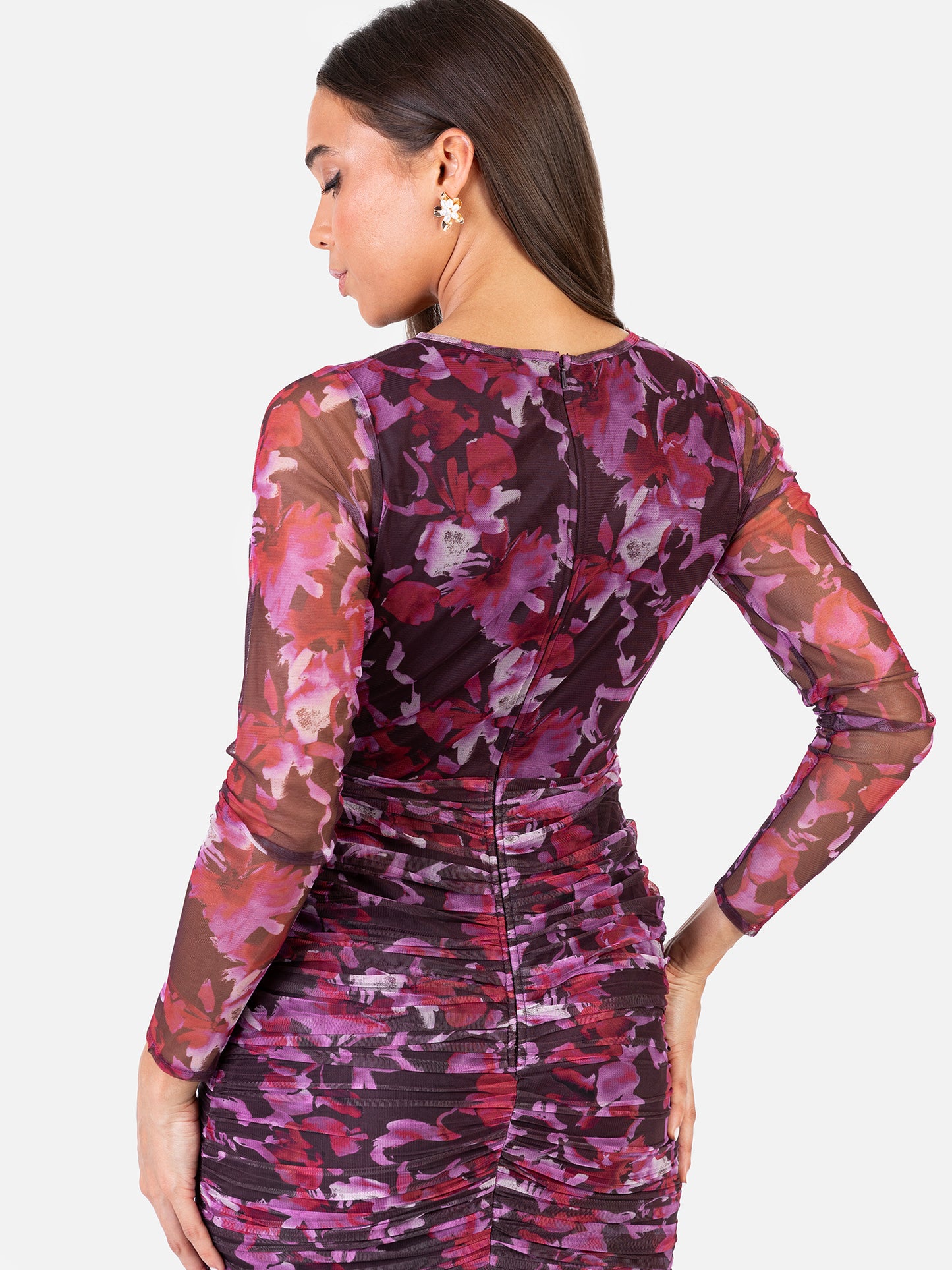 Anaya With Love Recycled Pink Floral Ruched Tulle Maxi Dress