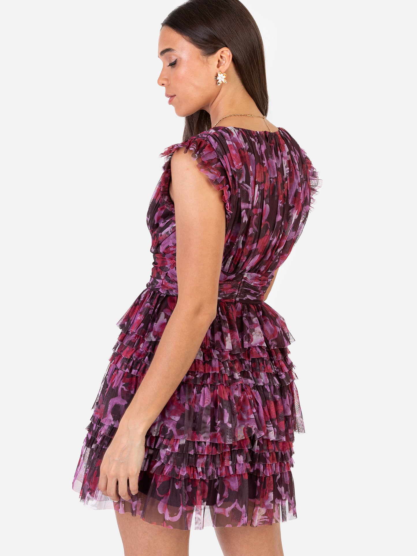 Anaya With Love Recycled Floral Flutter Sleeve Ruffled Mini Dress