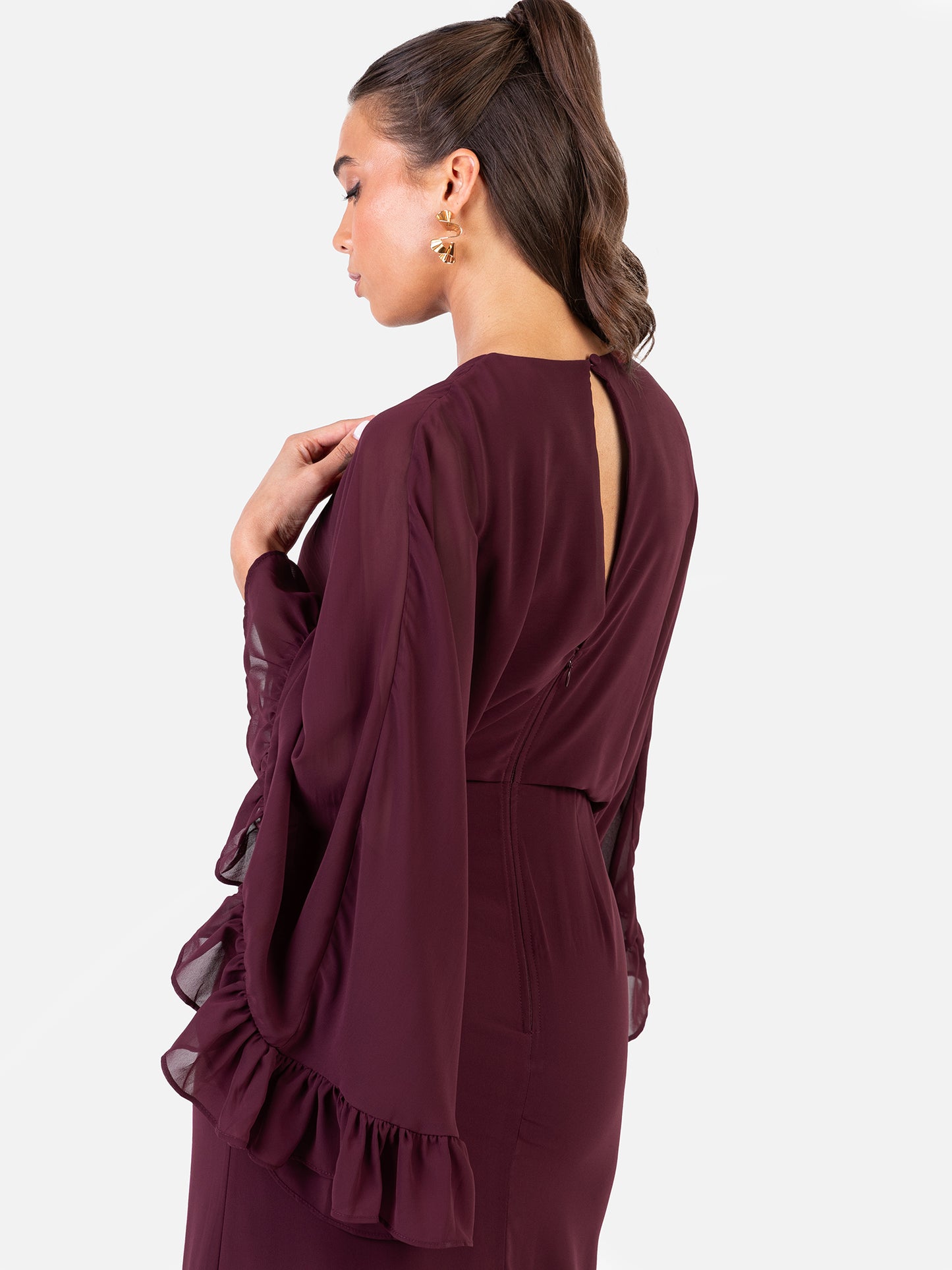 Anaya With Love Recycled Maroon Oversized Ruffle Sleeve Maxi Dress
