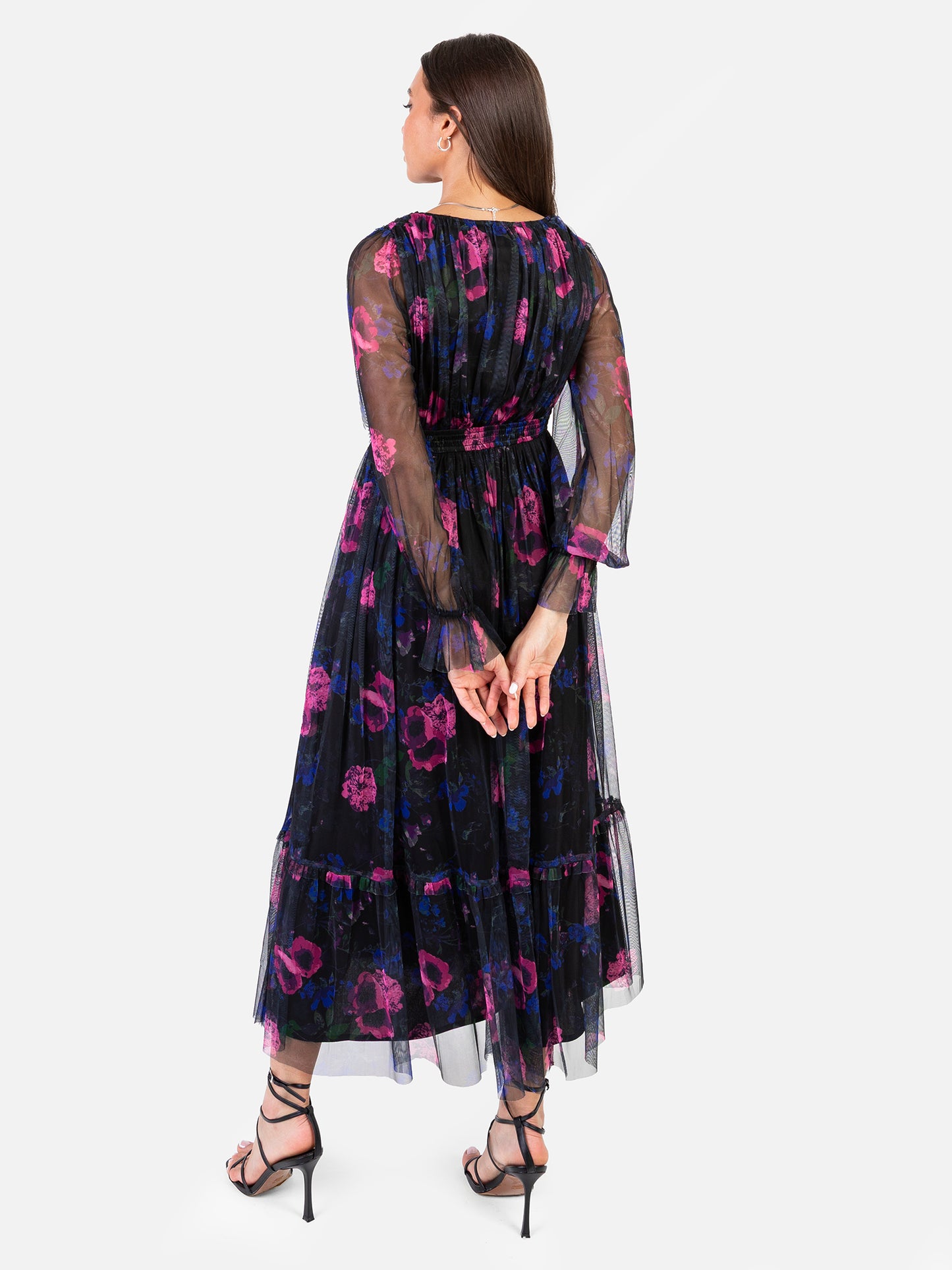 Anaya With Love Recycled Floral Plunge V Neck Tiered Tulle Midaxi Dress