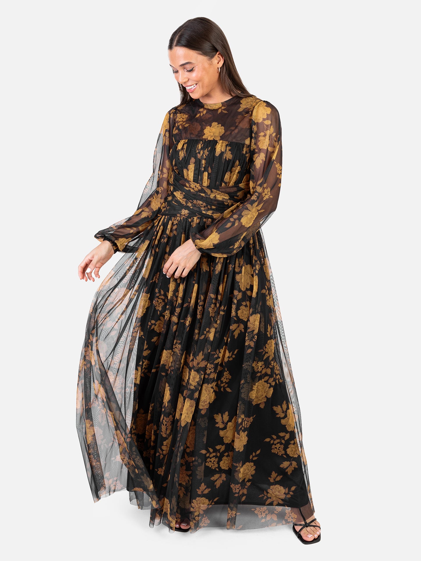 Anaya With Love Recycled Floral Long Sleeve & Gathered Waist Maxi Dress