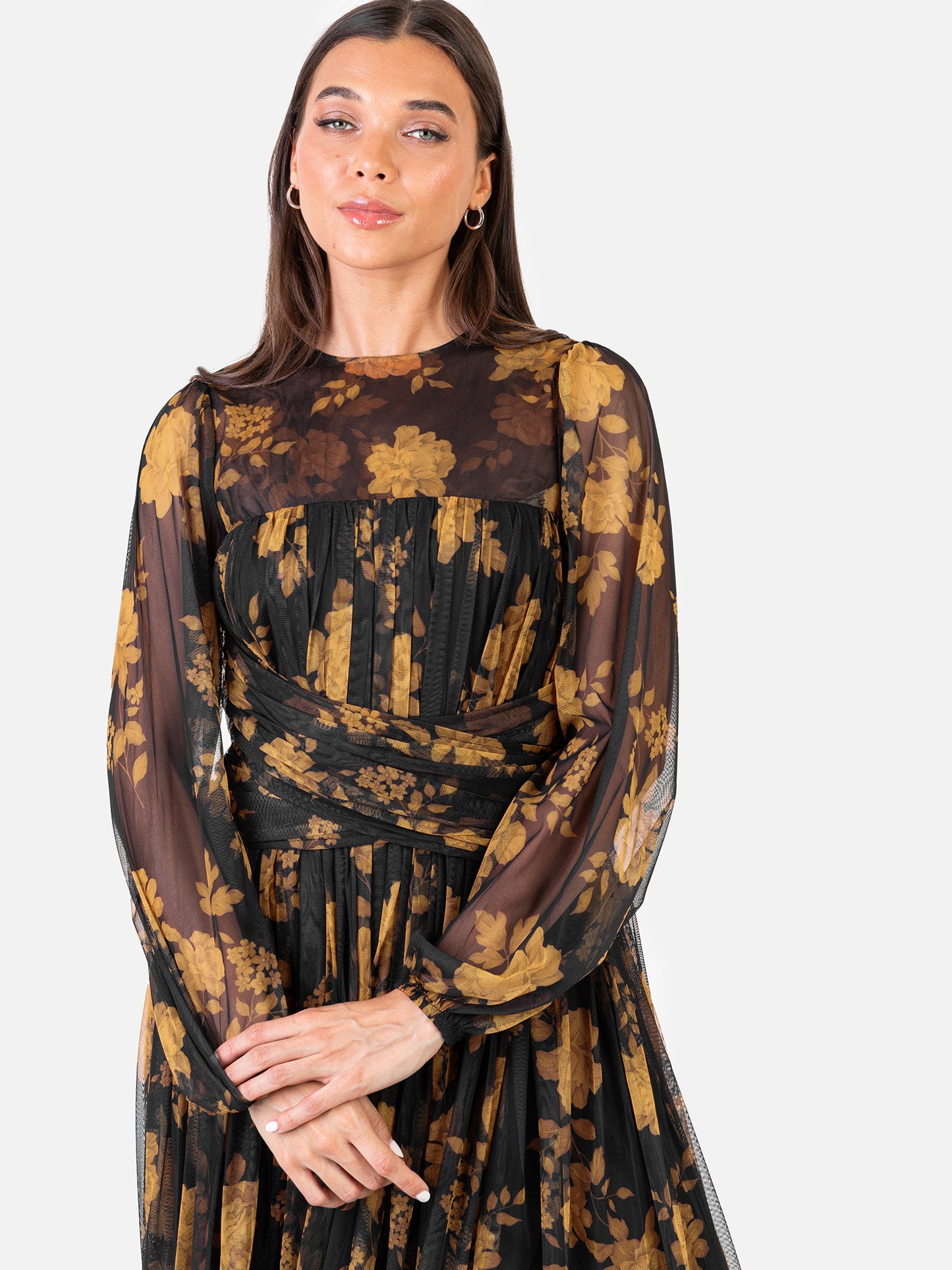 Anaya With Love Recycled Floral Long Sleeve & Gathered Waist Maxi Dress