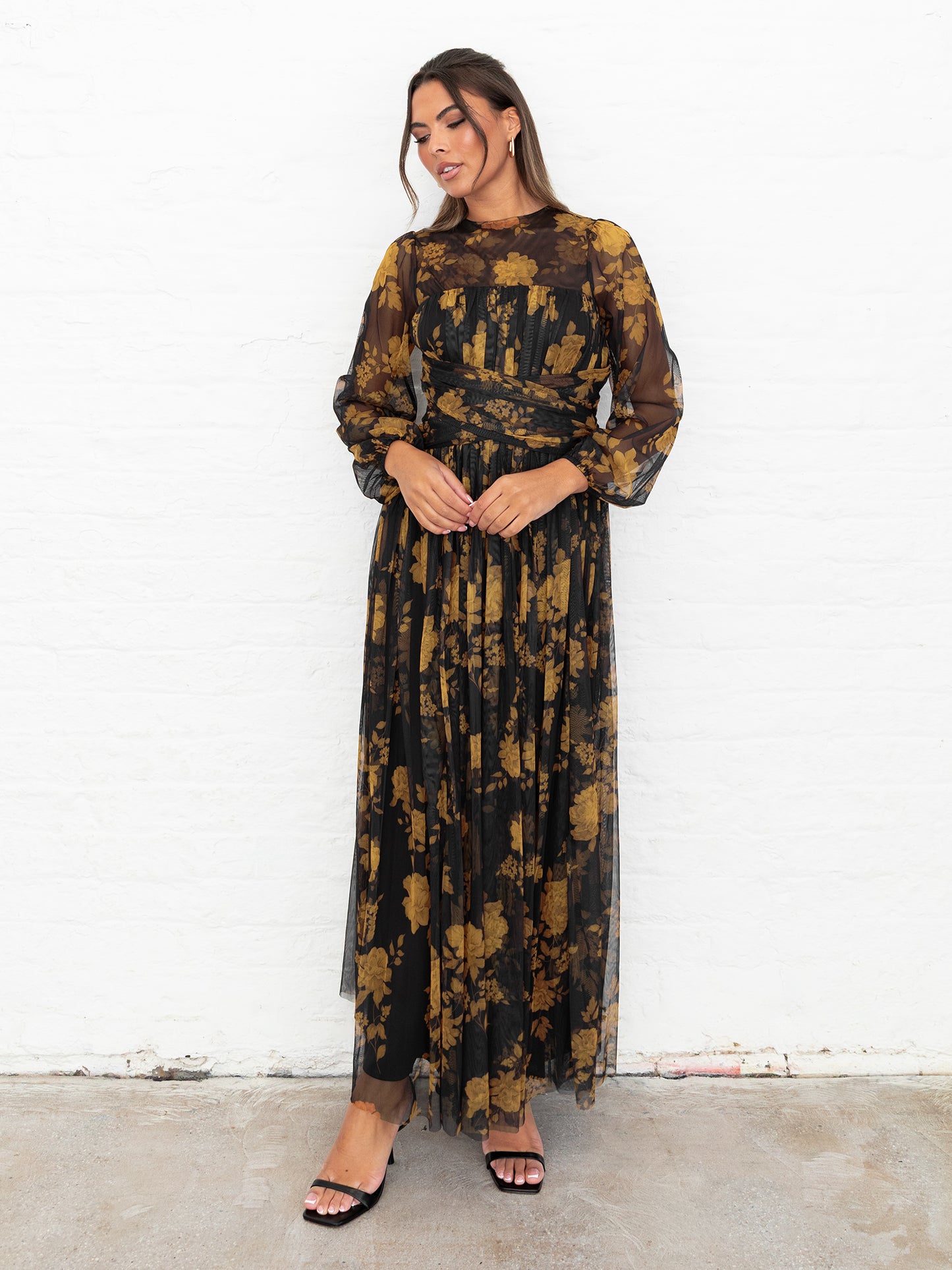 Anaya With Love Recycled Floral Long Sleeve & Gathered Waist Maxi Dress