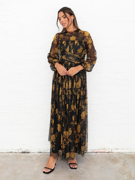 Anaya With Love Recycled Floral Long Sleeve & Gathered Waist Maxi Dress