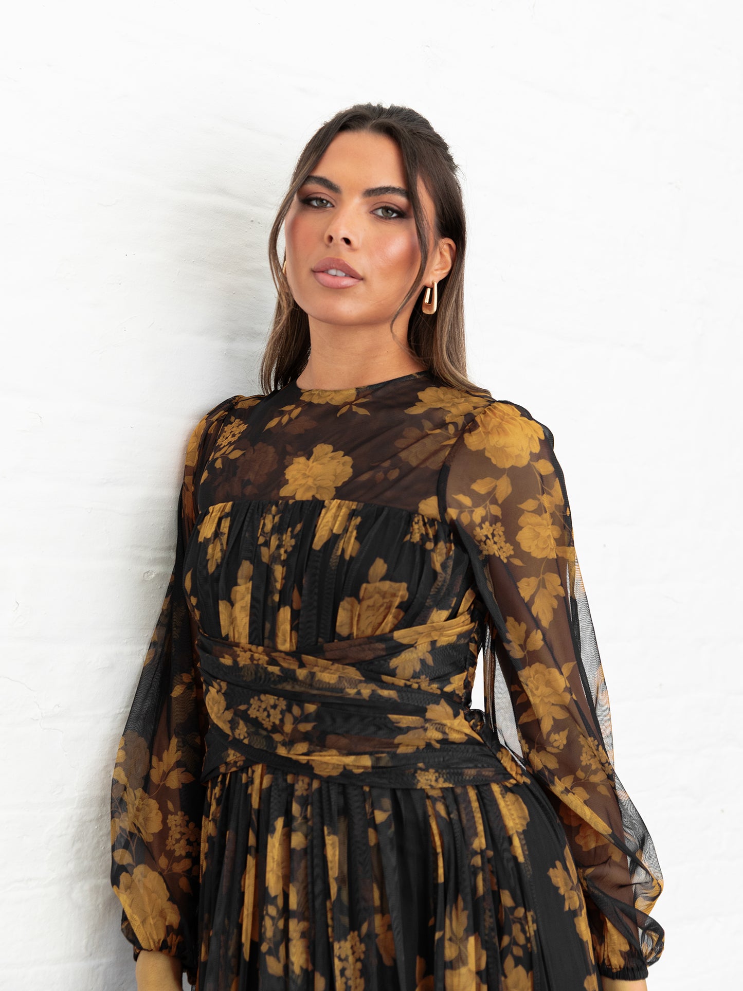 Anaya With Love Recycled Floral Long Sleeve & Gathered Waist Maxi Dress