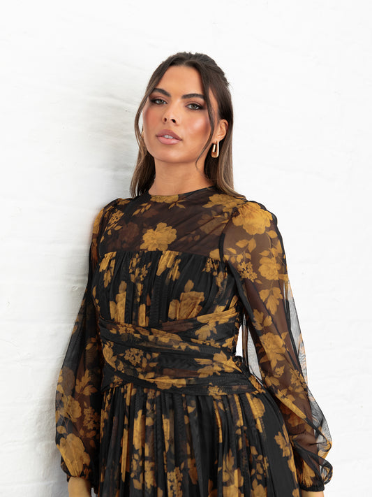 Anaya With Love Recycled Floral Long Sleeve & Gathered Waist Maxi Dress