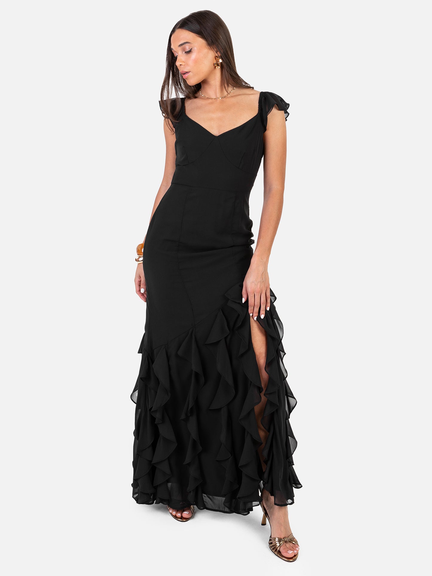 Anaya With Love Recycled Black Ruffle Maxi Dress