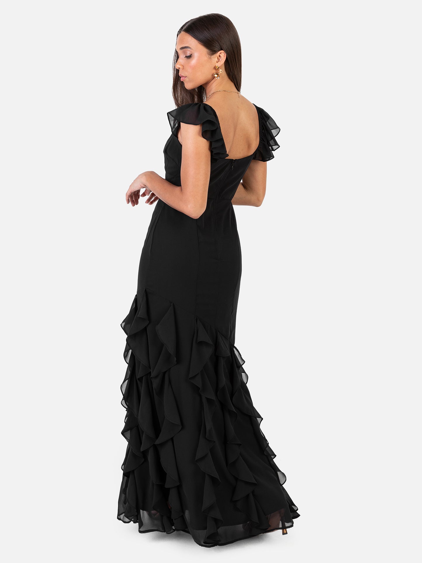 Anaya With Love Recycled Black Ruffle Maxi Dress