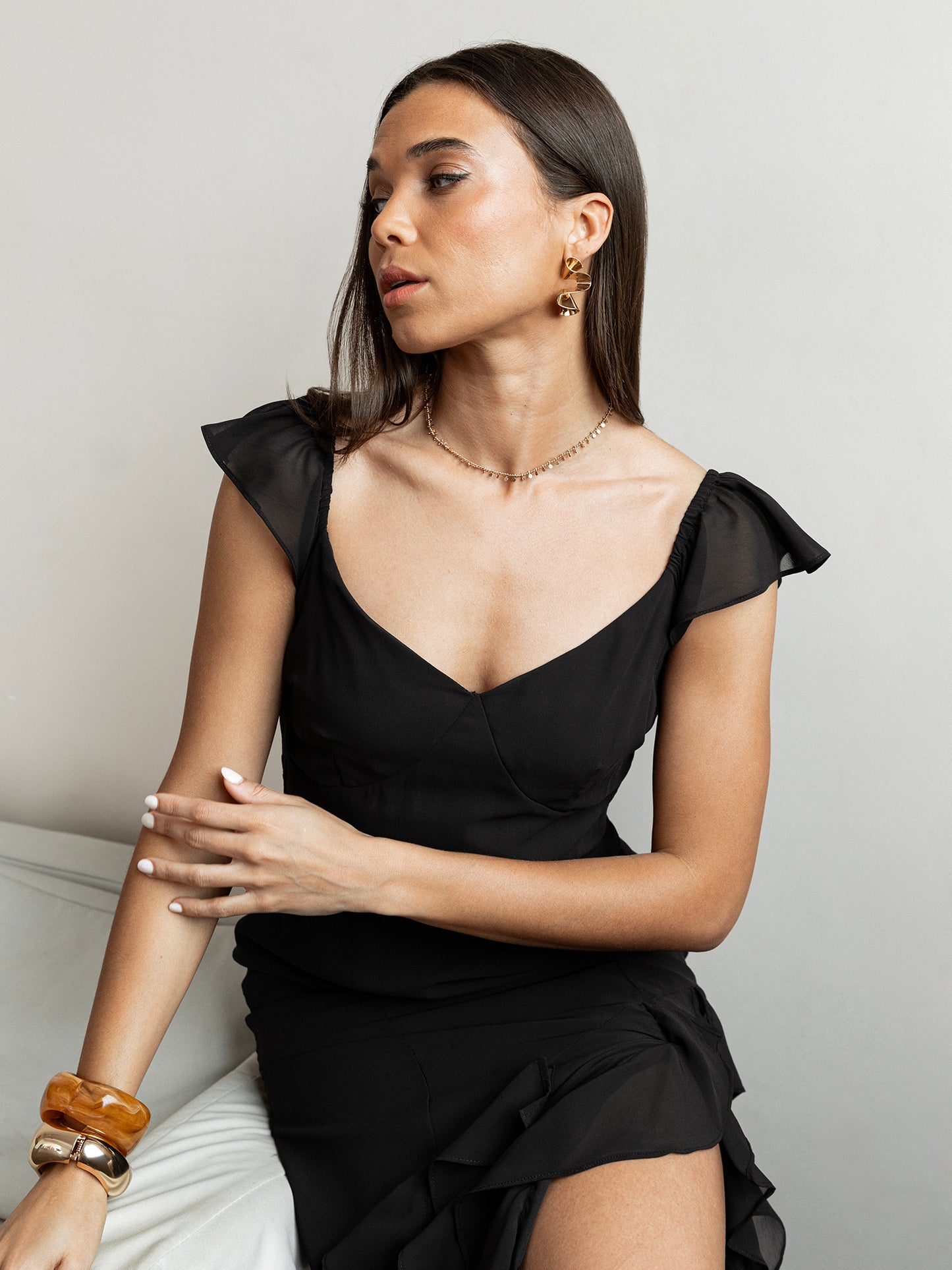 Anaya With Love Recycled Black Ruffle Maxi Dress