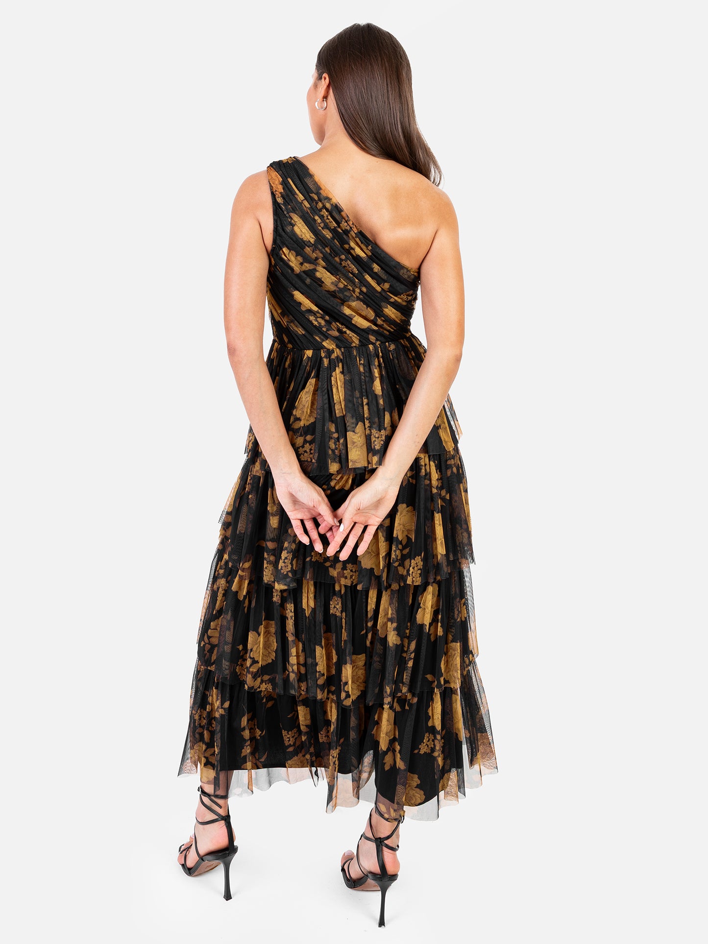 Anaya With Love Recycled Floral One Shoulder Tiered Midi Dress