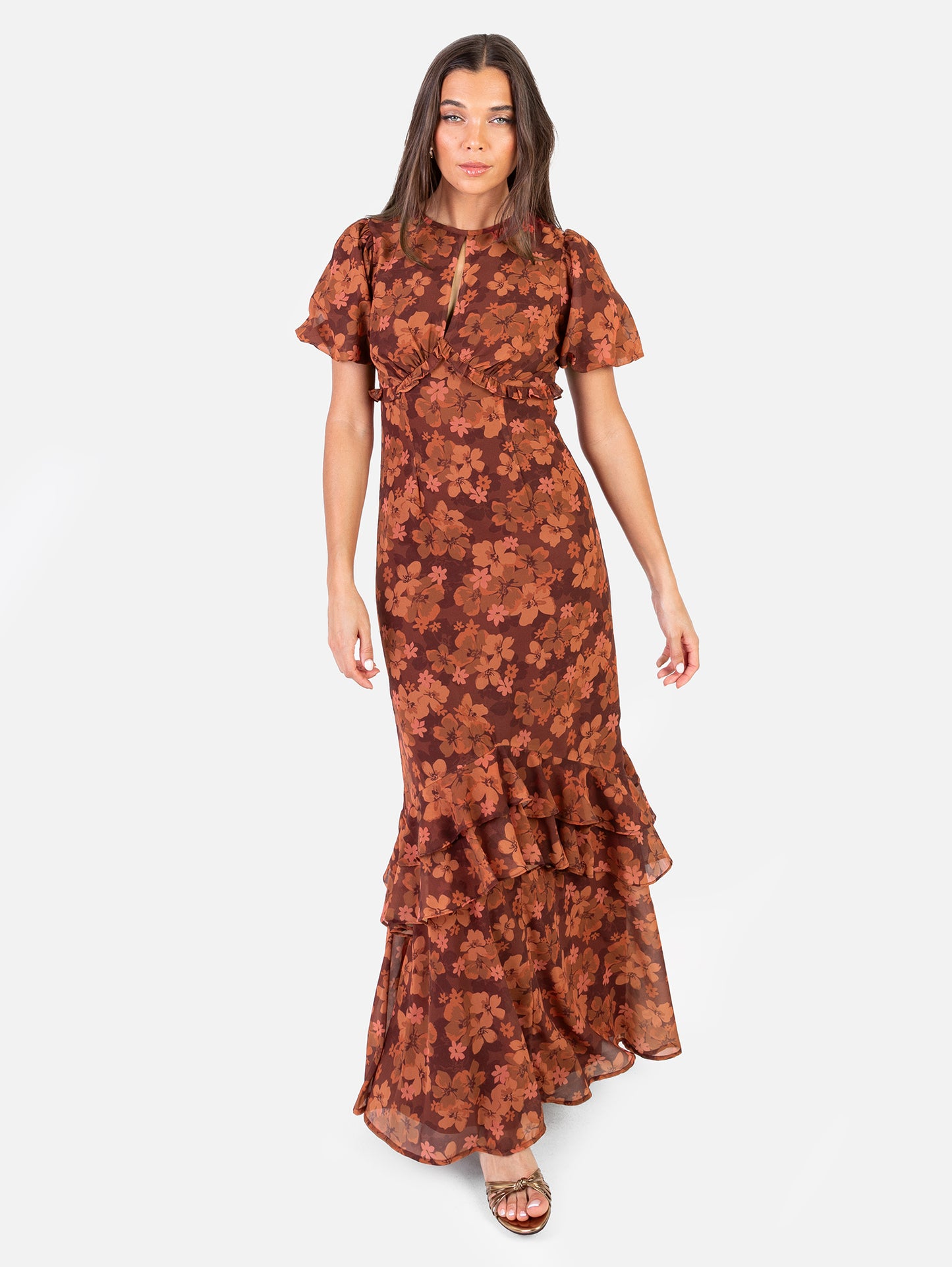 Anaya With Love Recycled Rust Floral Short Sleeve Maxi Dress