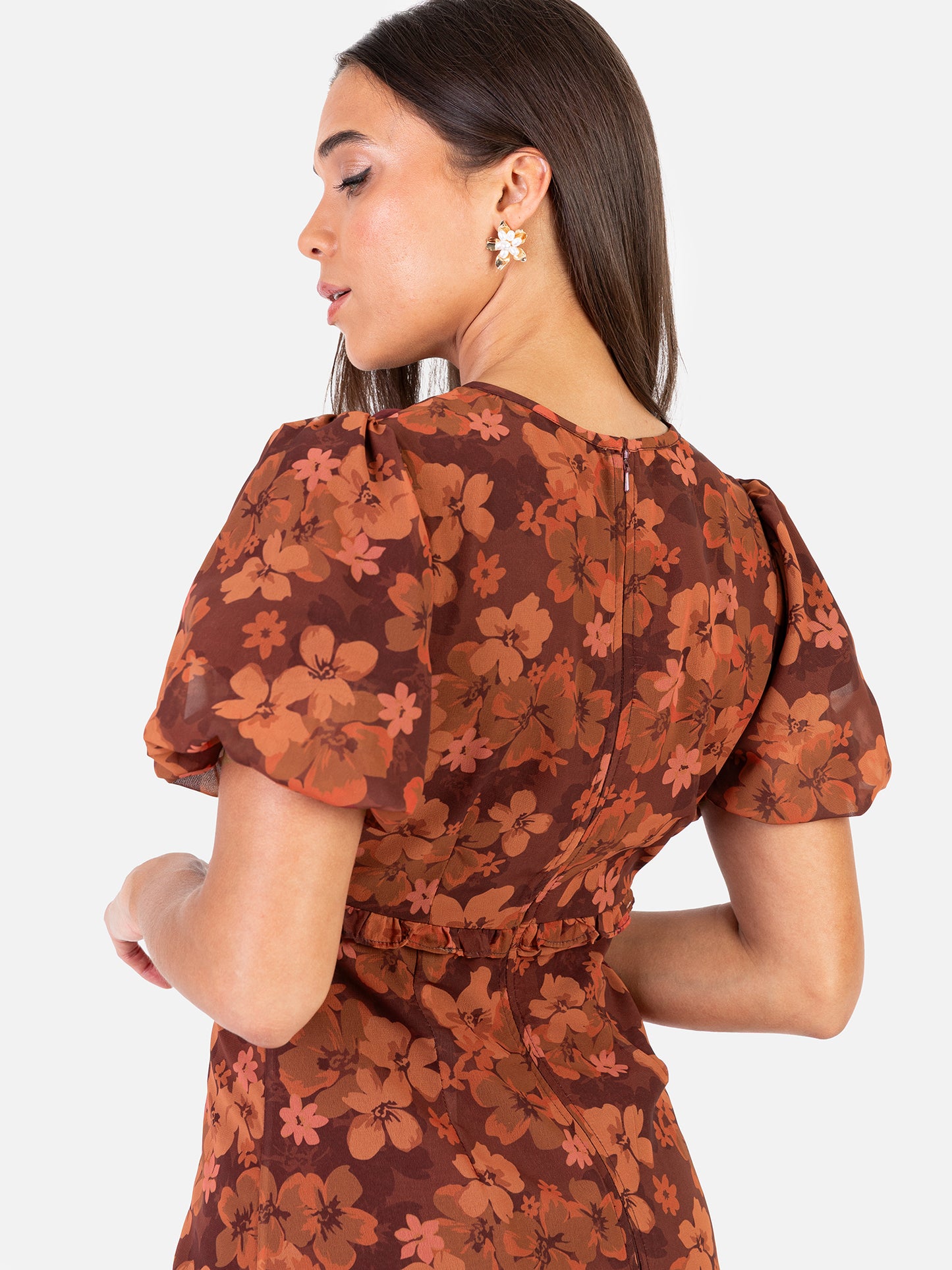 Anaya With Love Recycled Rust Floral Short Sleeve Maxi Dress