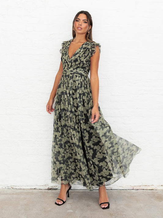 Anaya With Love Recycled Floral Flutter Sleeve V Neck Maxi Dress