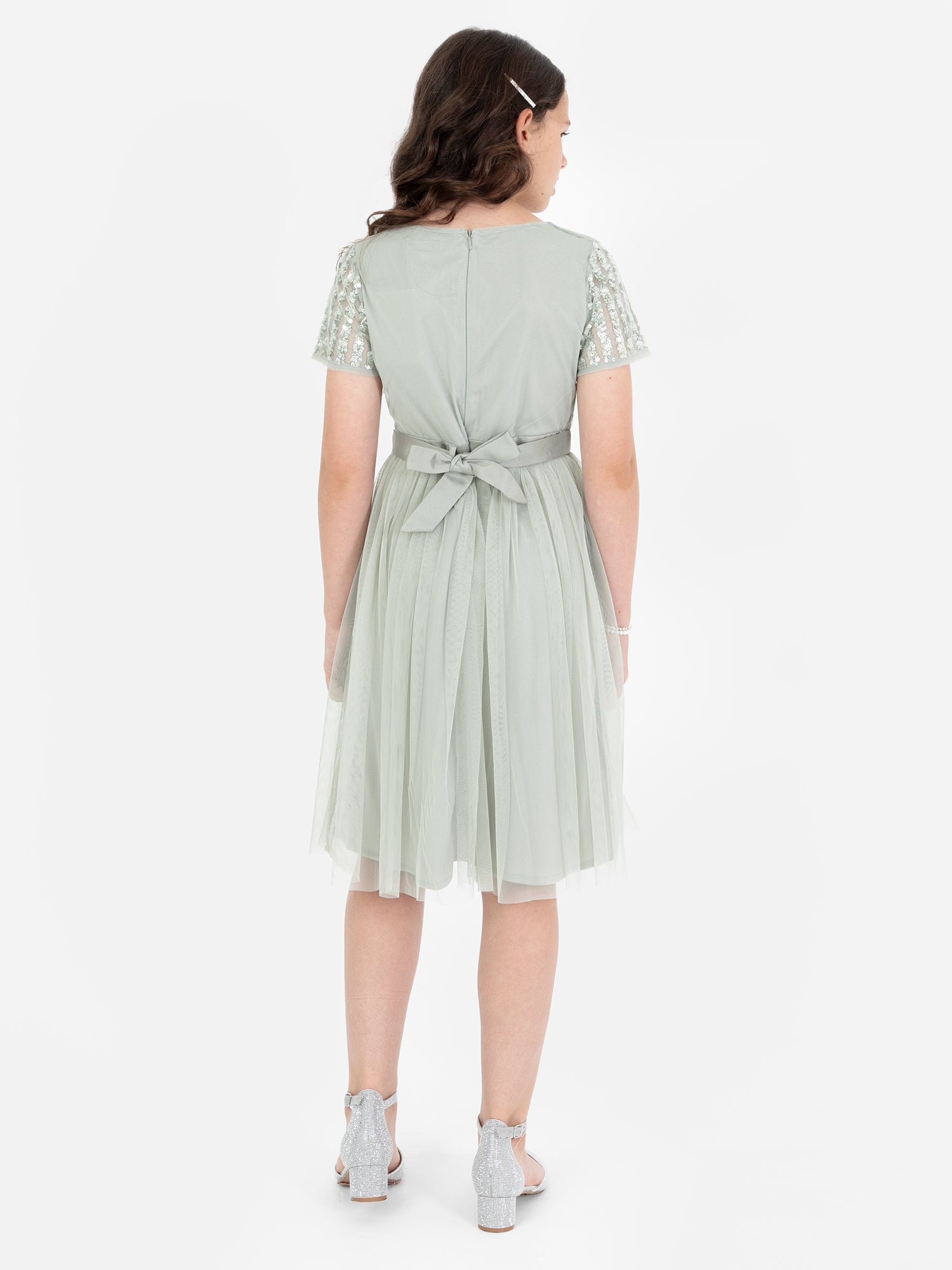 Mini Maya Sage Green Stripe Embellished Midi Dress With Bow Maya Deluxe Mini Maya Sage Green Stripe Embellished Midi Dress With Bow Maya Deluxe