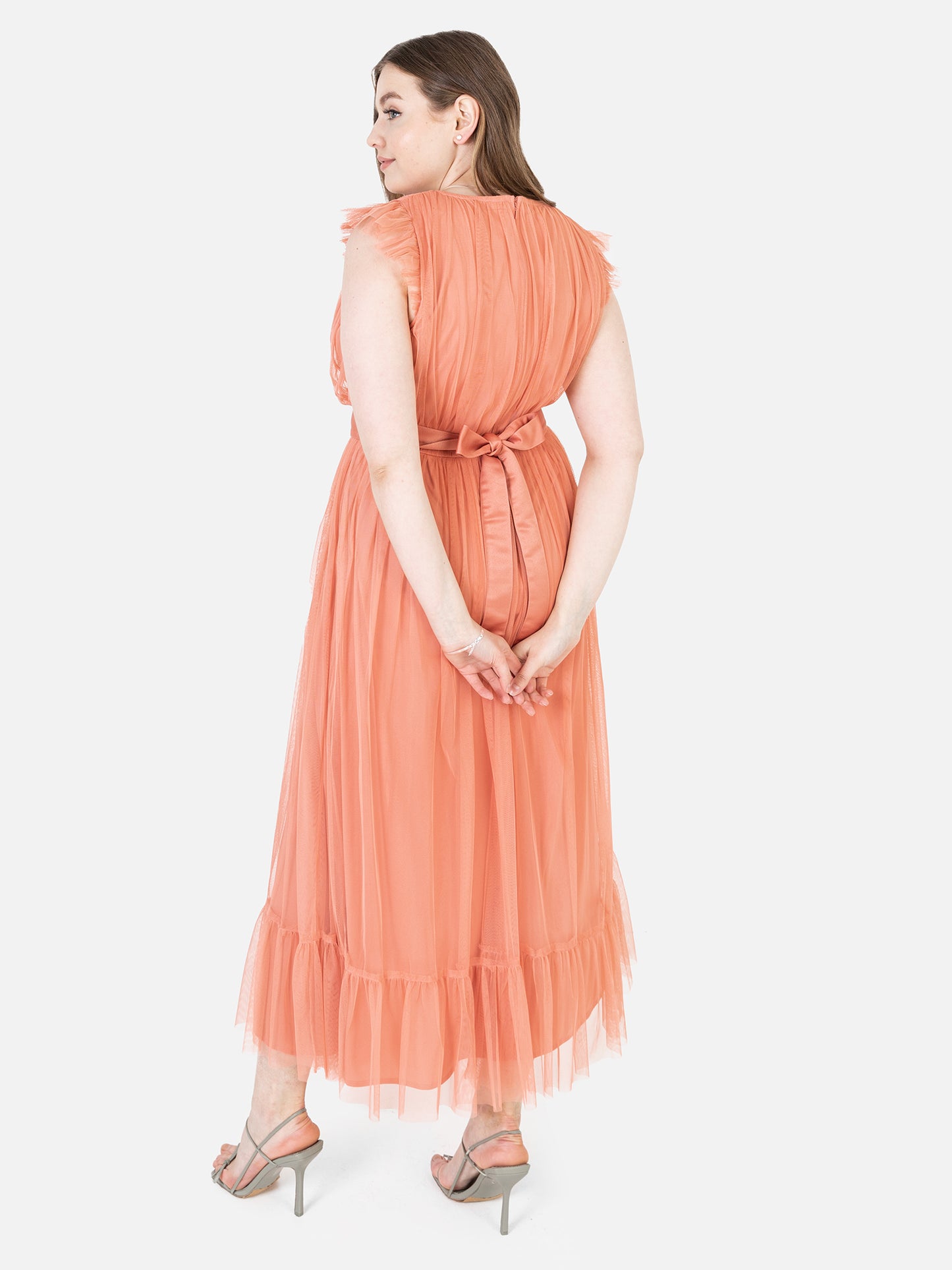 Anaya With Love Recycled Coral Midaxi Dress with Sash Belt