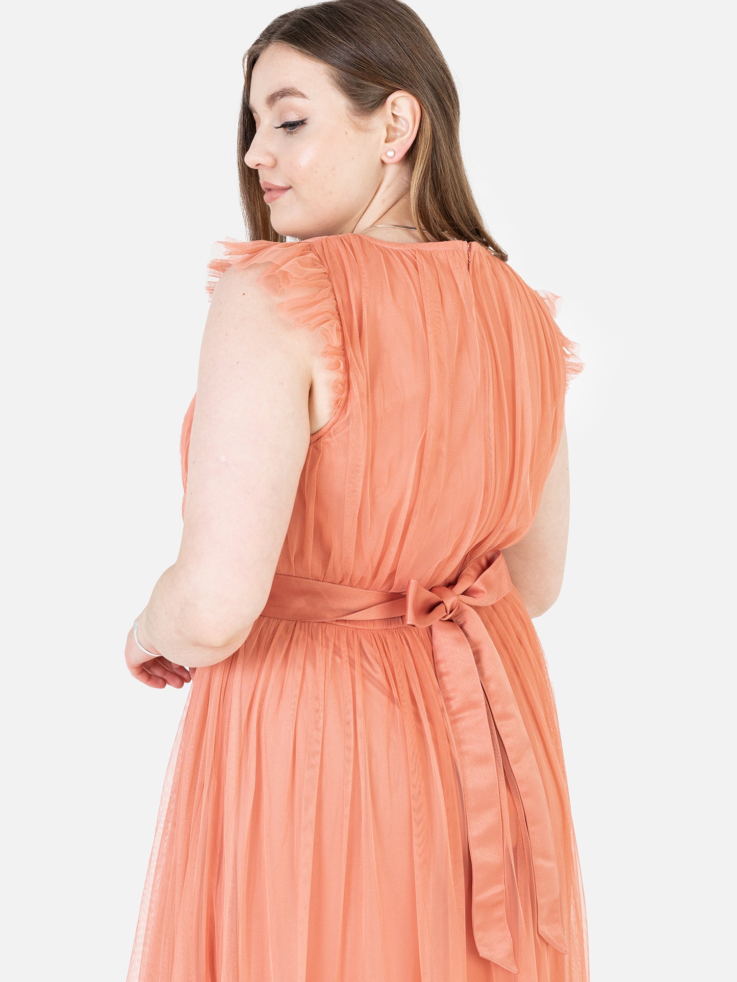 Anaya With Love Recycled Coral Midaxi Dress with Sash Belt