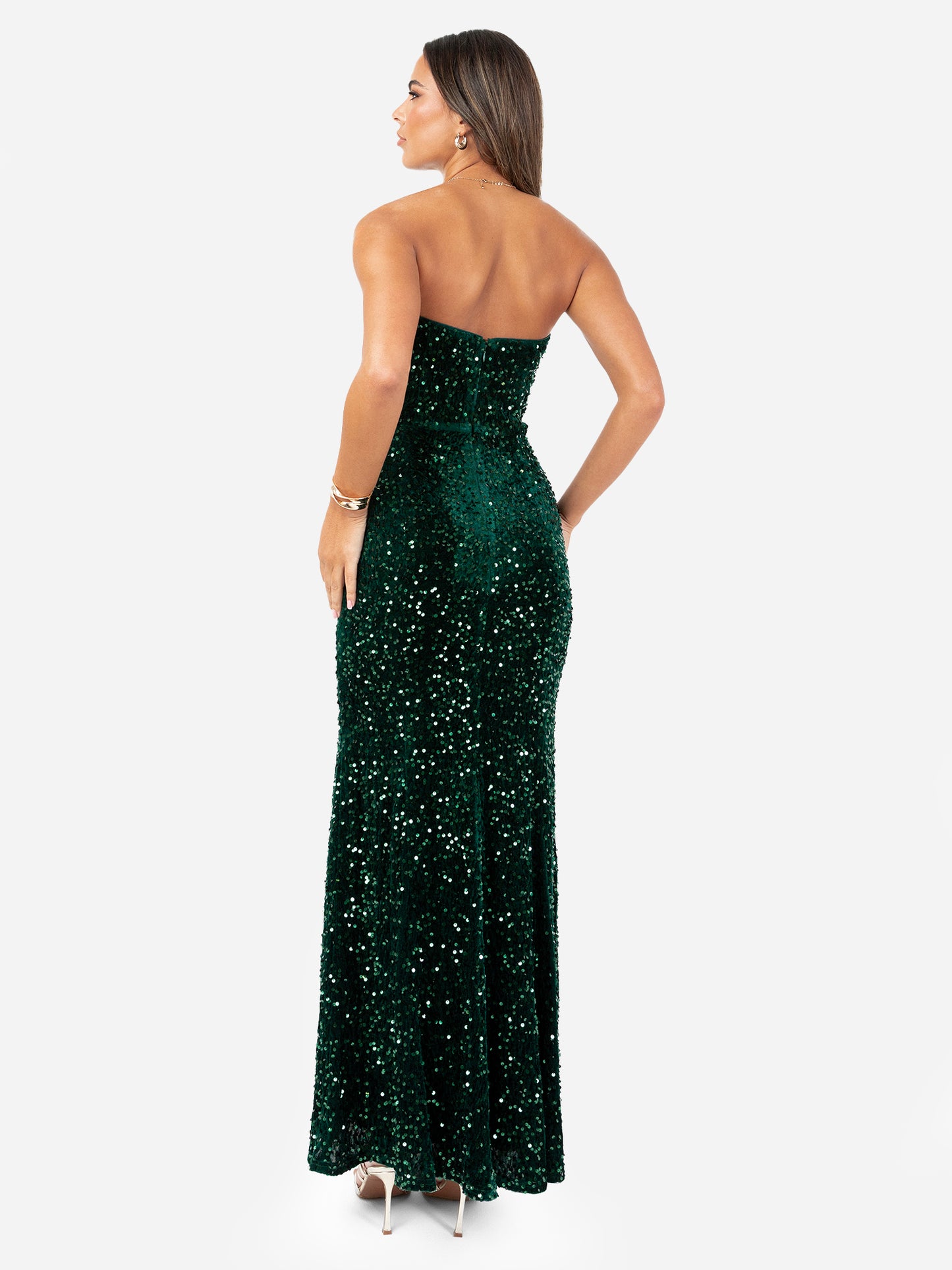 Maya Emerald Green Embellished Velvet Bandeau Maxi Dress