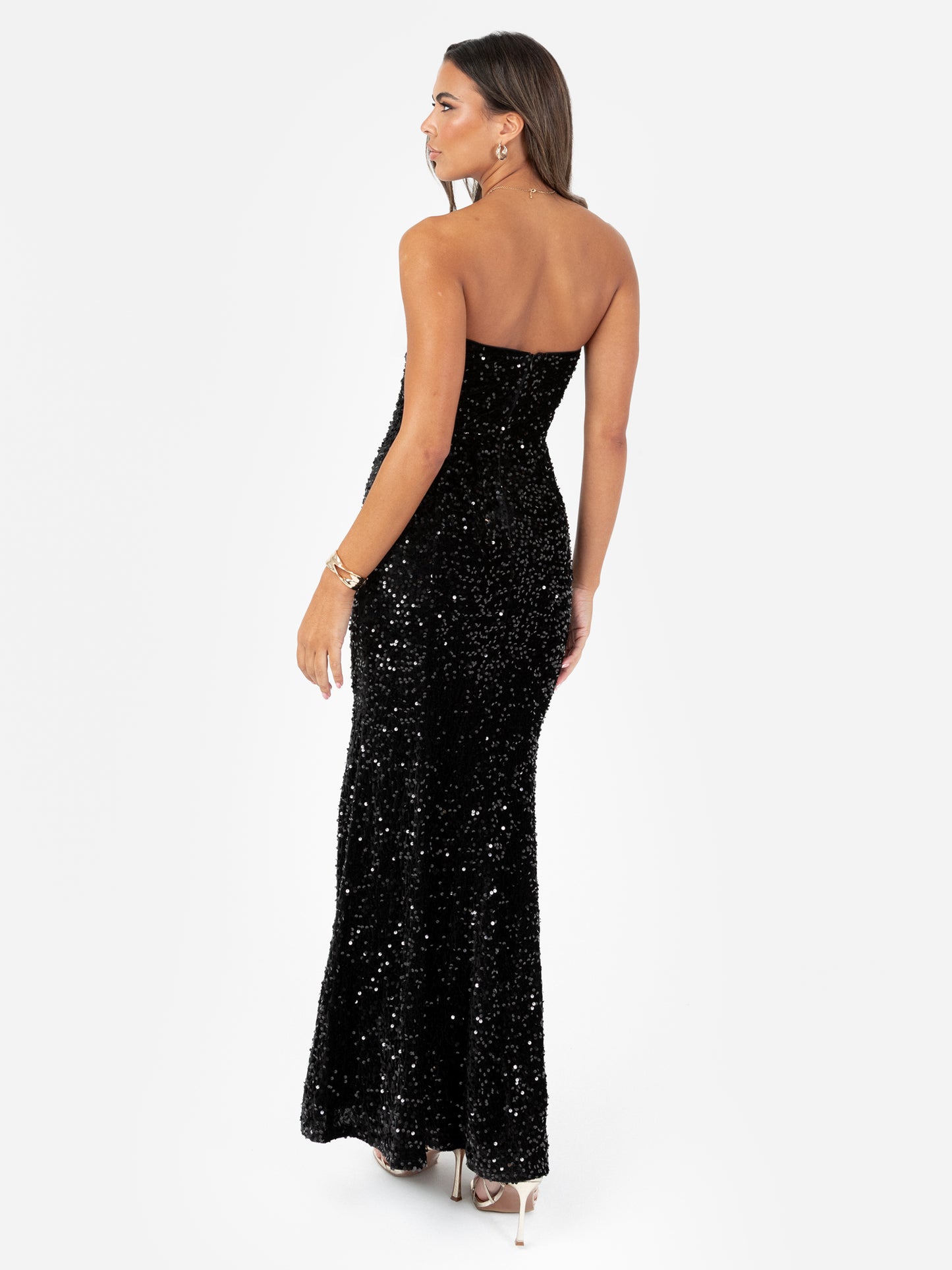 Maya Black Embellished Velvet Bandeau Maxi Dress