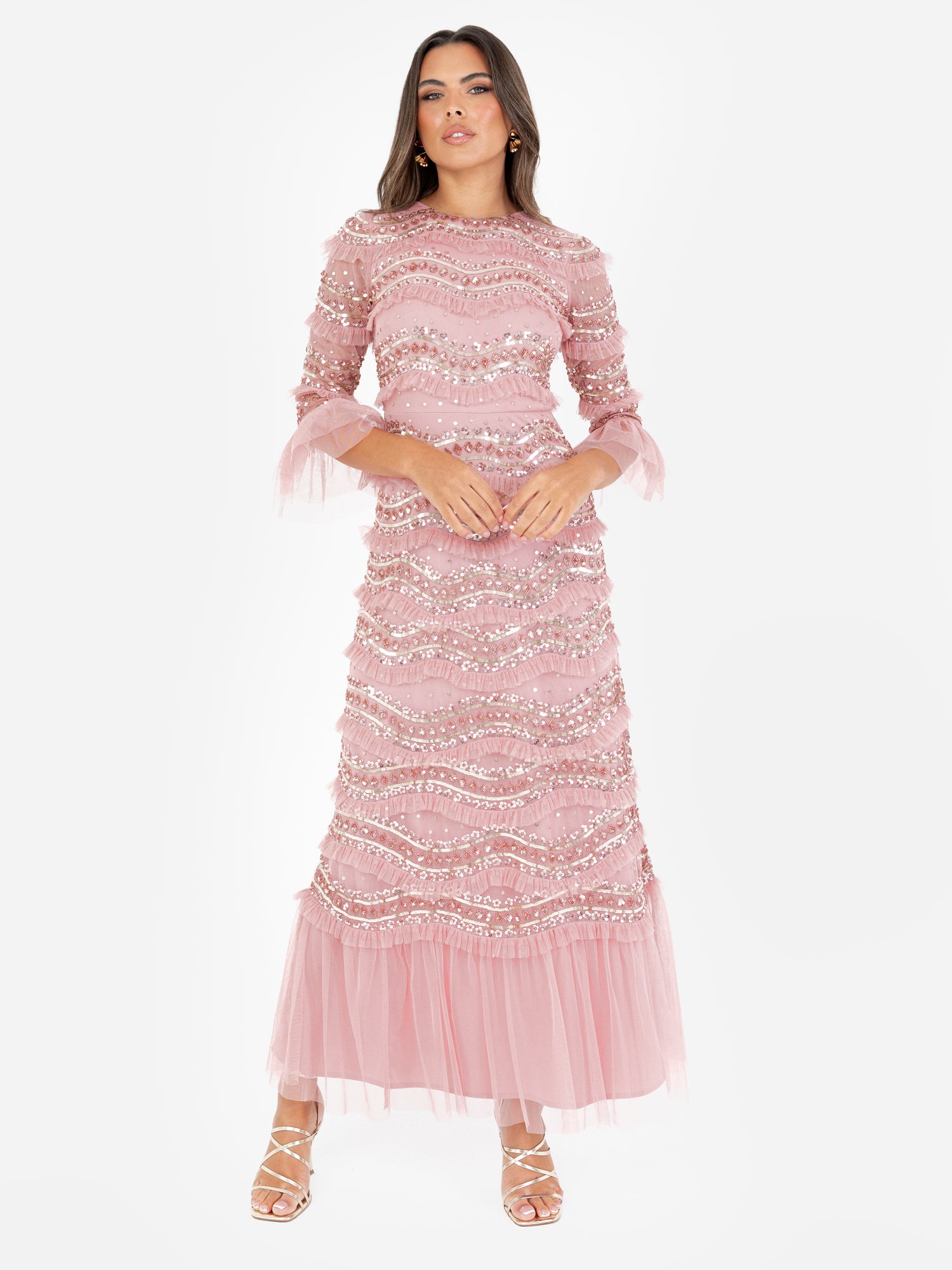 Maya Vintage Rose Embellished 3/4 Bell Sleeve Maxi Dress – Maya Deluxe Maya Vintage Rose Embellished 3/4 Bell Sleeve Maxi Dress – Maya Deluxe