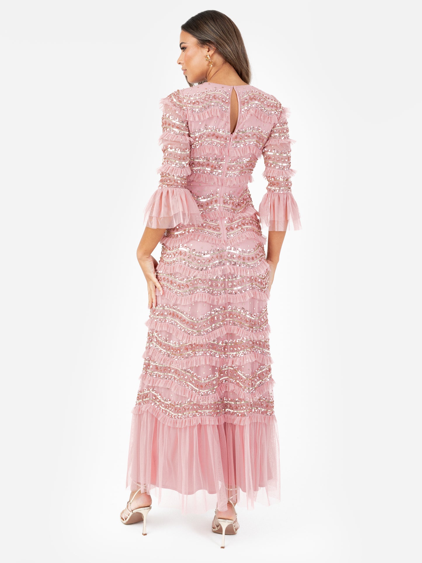 Maya Vintage Rose Embellished 3/4 Bell Sleeve Maxi Dress