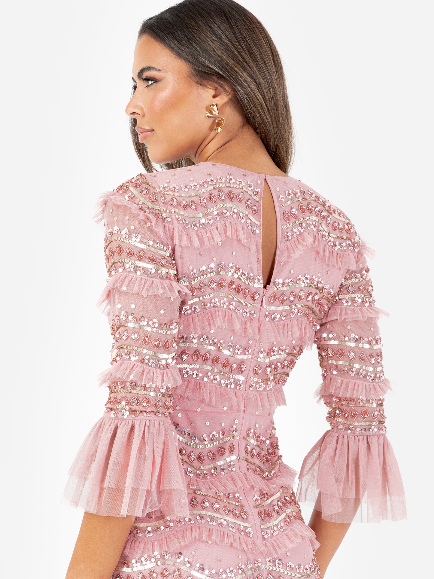 Maya Vintage Rose Embellished 3/4 Bell Sleeve Maxi Dress