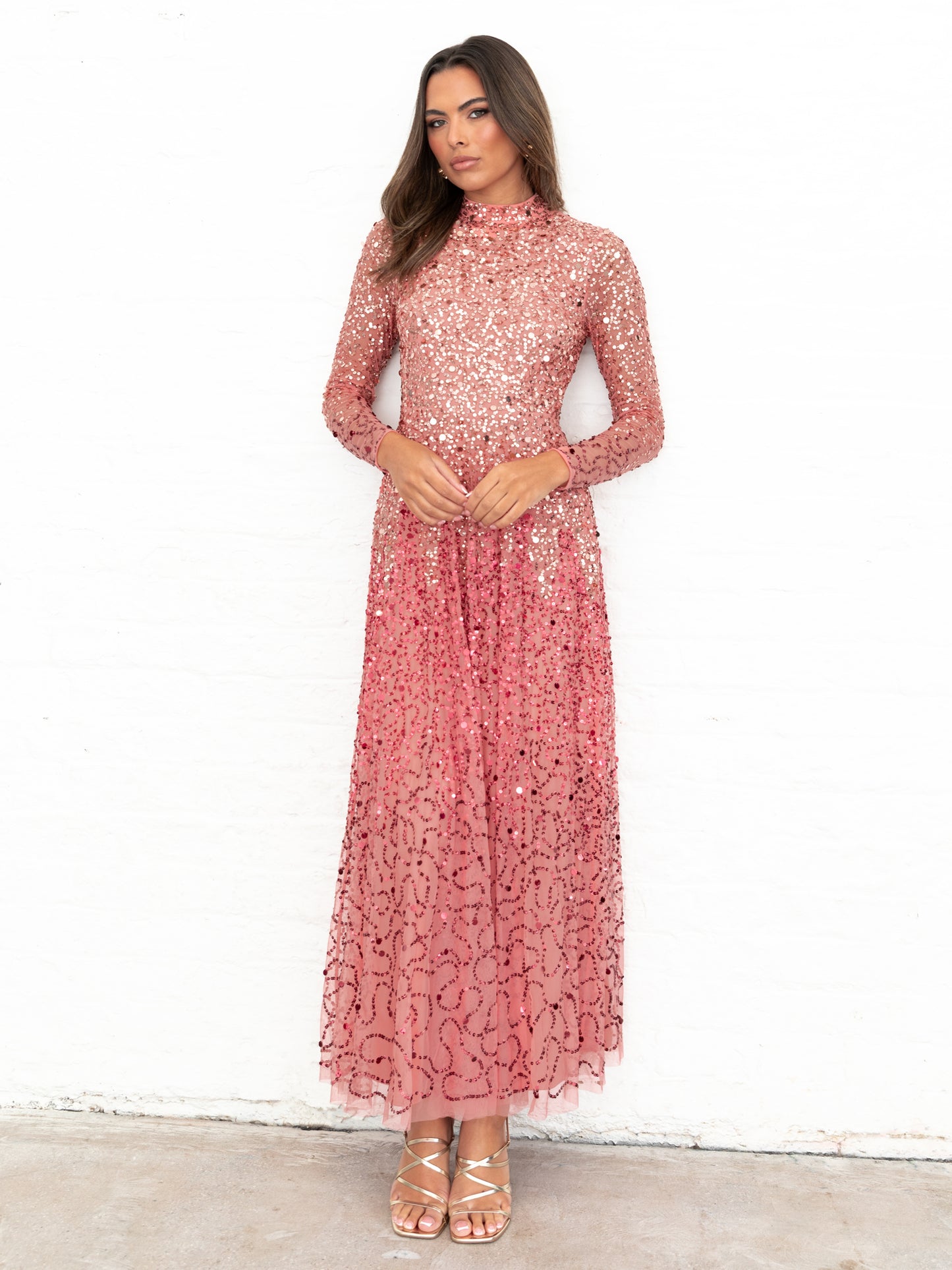 Maya Ombre Embellished High Neck Maxi Dress