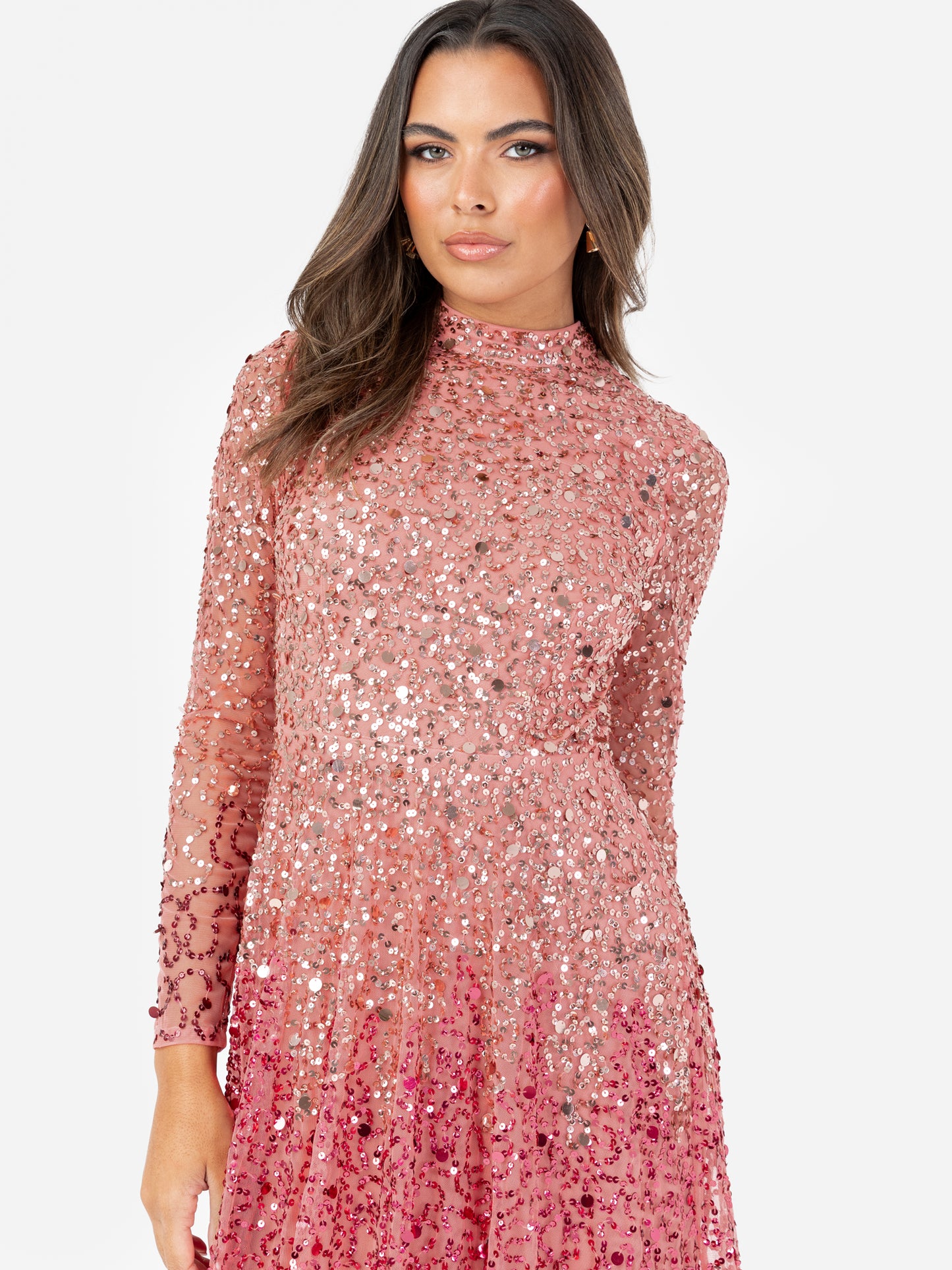 Maya Ombre Embellished High Neck Maxi Dress