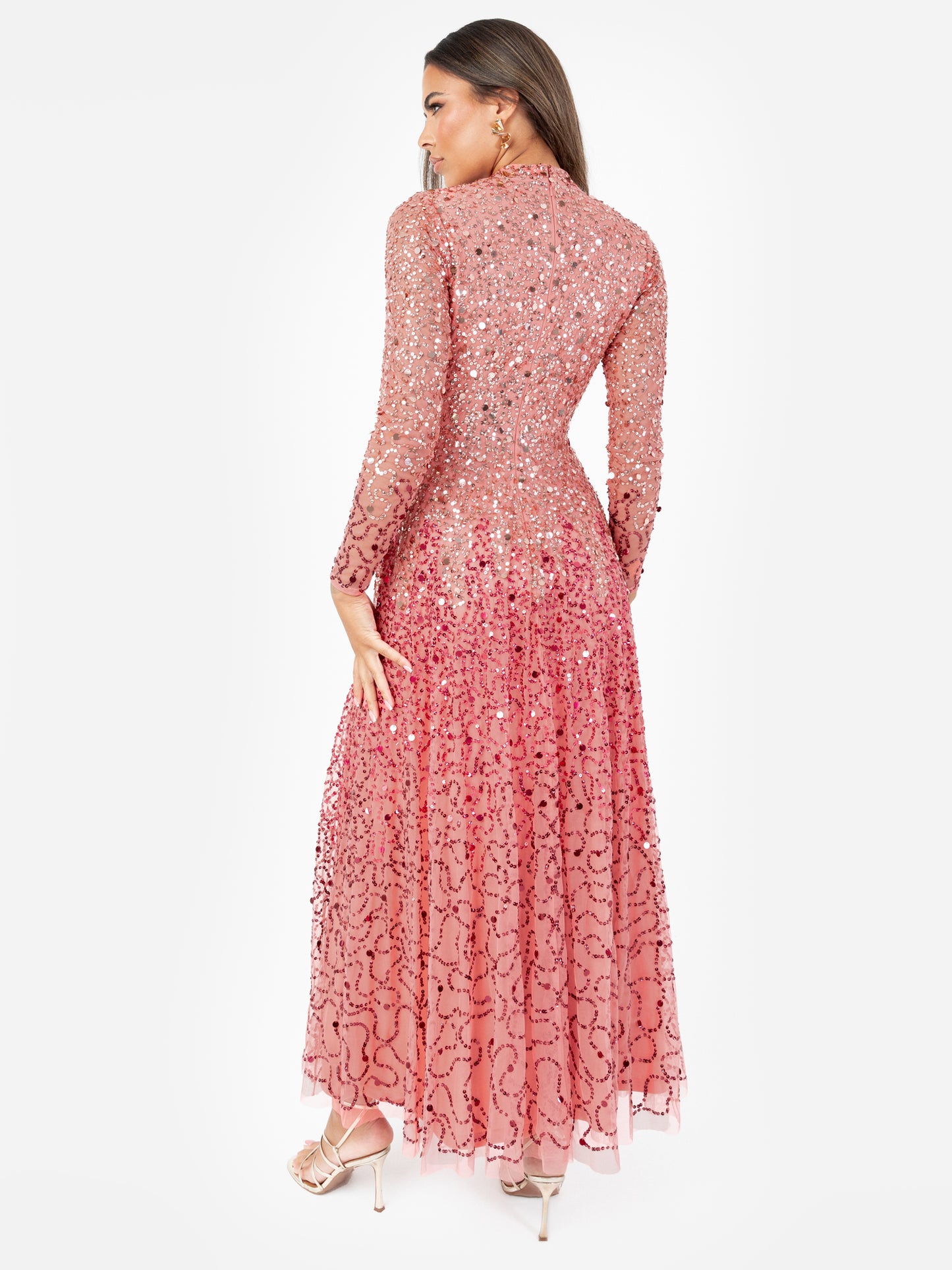 Maya Ombre Embellished High Neck Maxi Dress