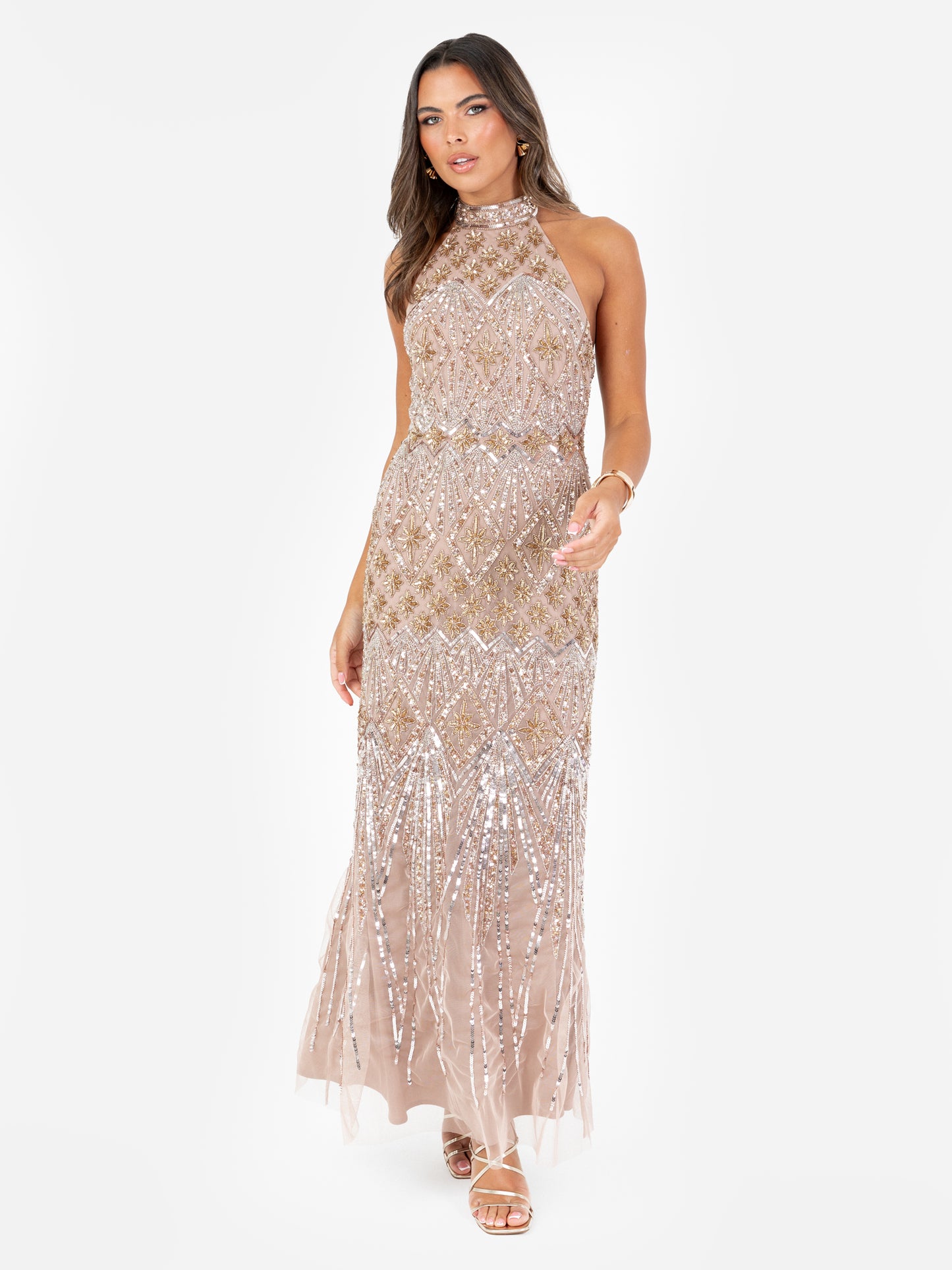 Maya Celestial Embellishment Halter Neck & Open Back Maxi Dress