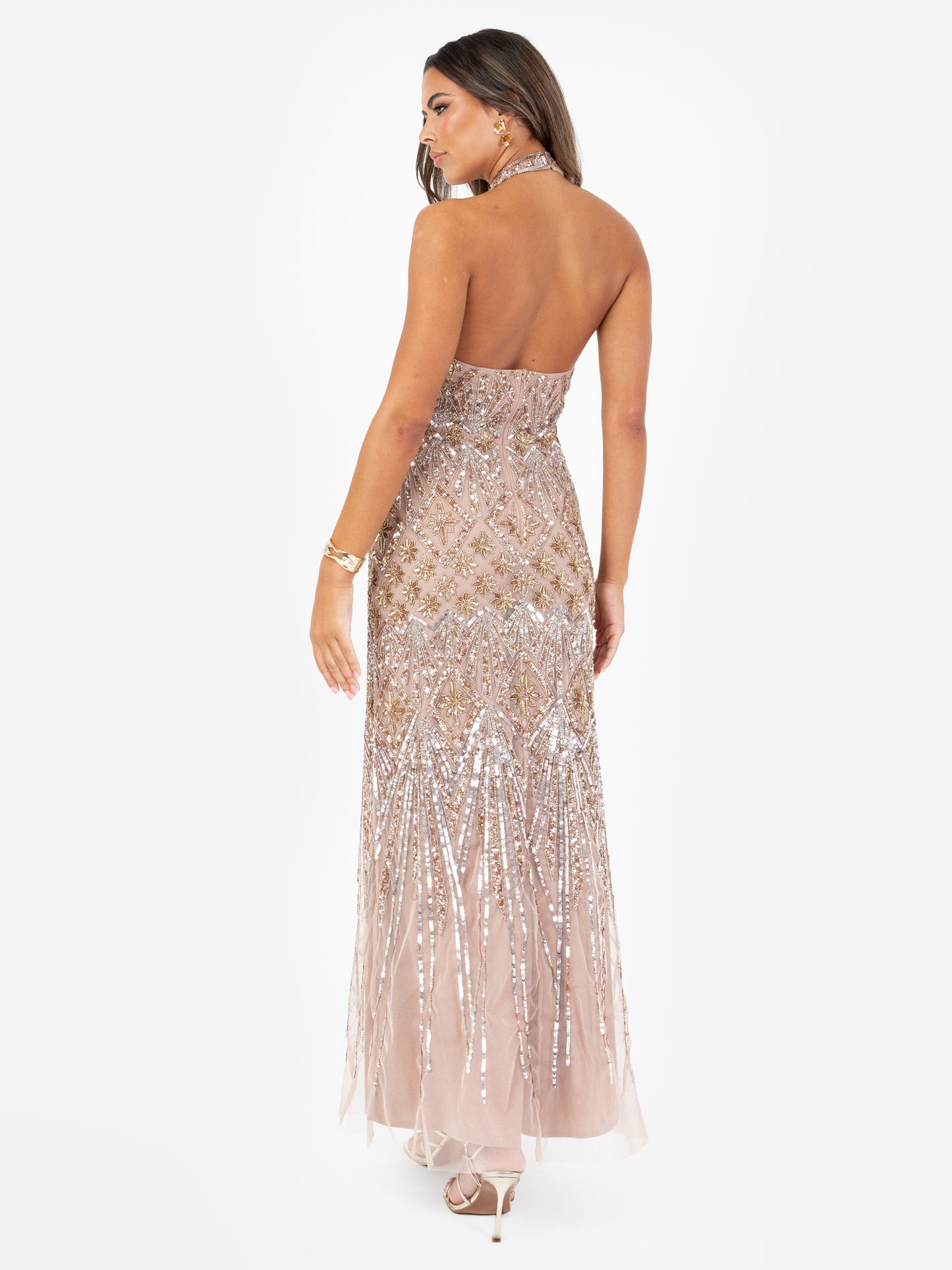 Maya Celestial Embellishment Halter Neck & Open Back Maxi Dress