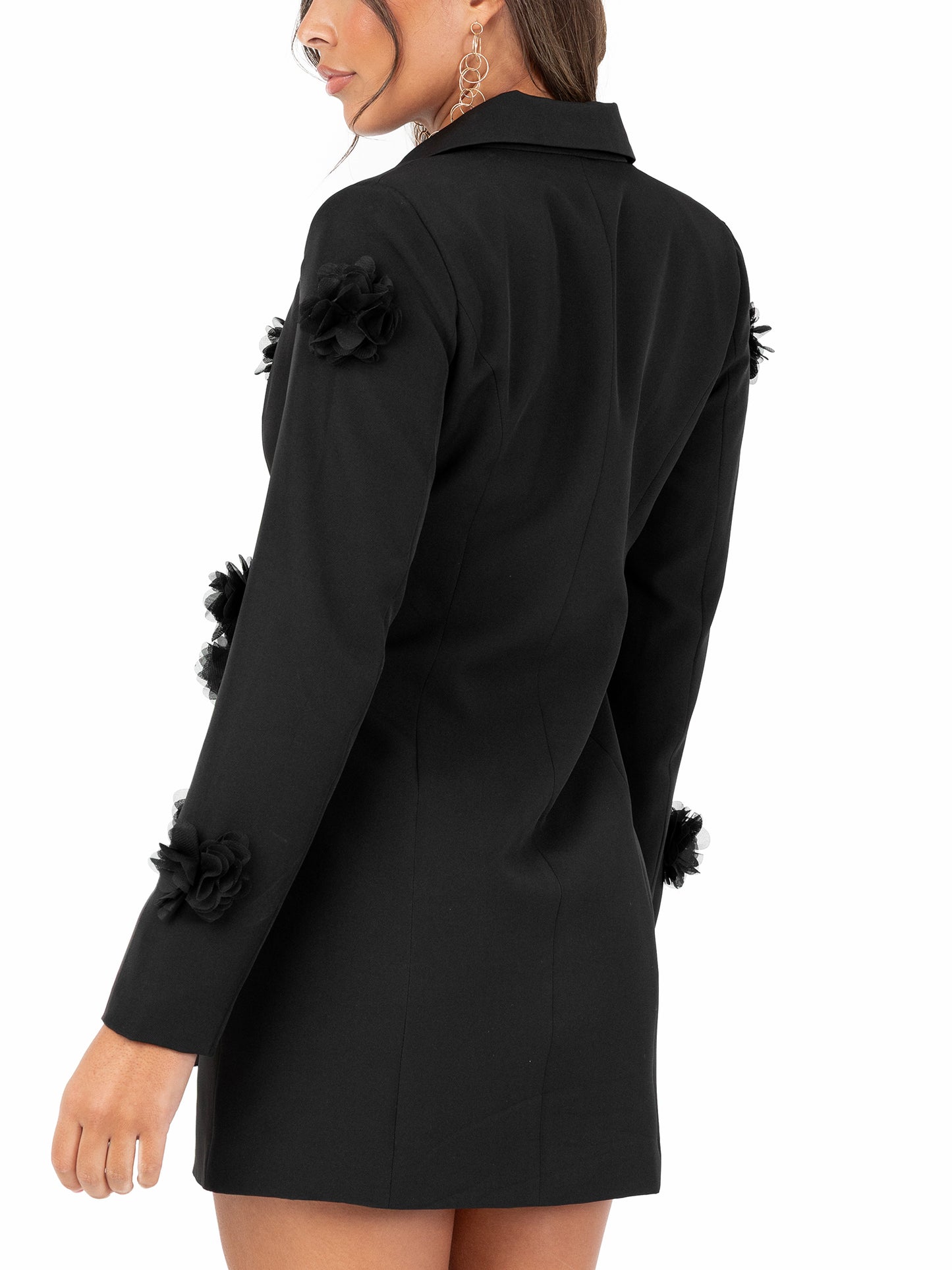 Maya Black 3D Flower Blazer Dress