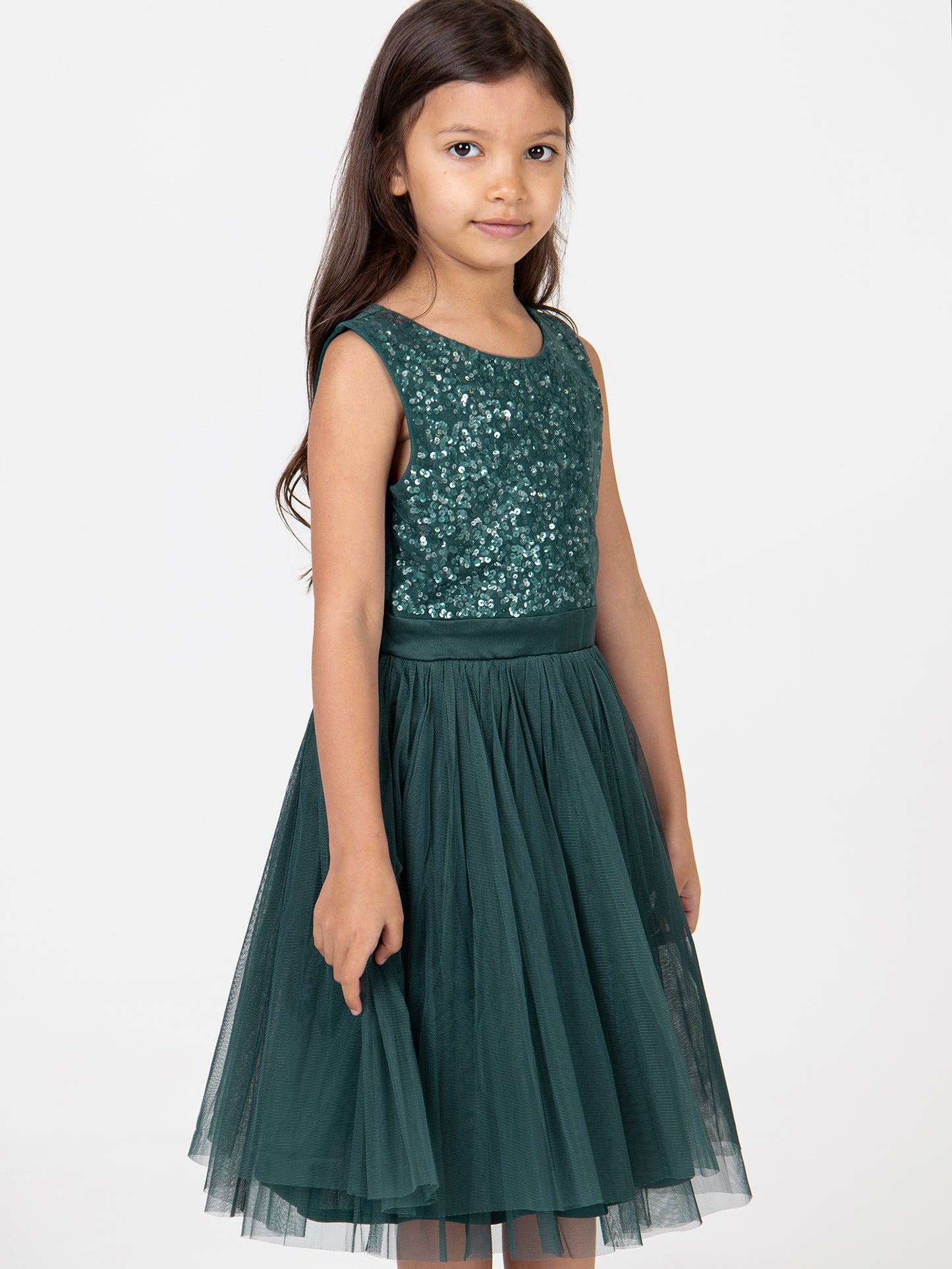 Mini Maya Emerald Green Delicate Sequin Midi Dress With Bow