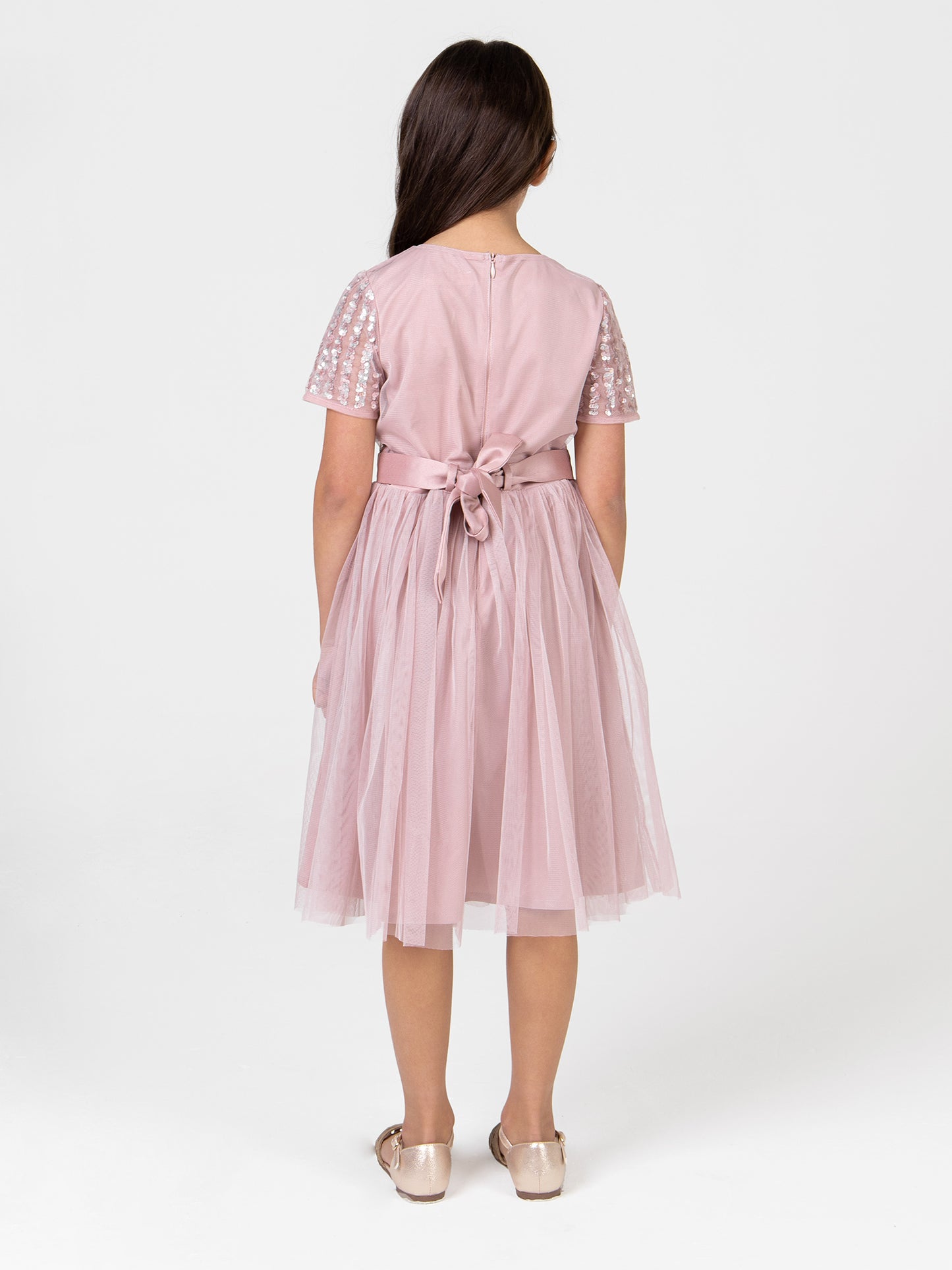 Mini Maya Frosted Pink Stripe Embellished Midi Dress With Bow