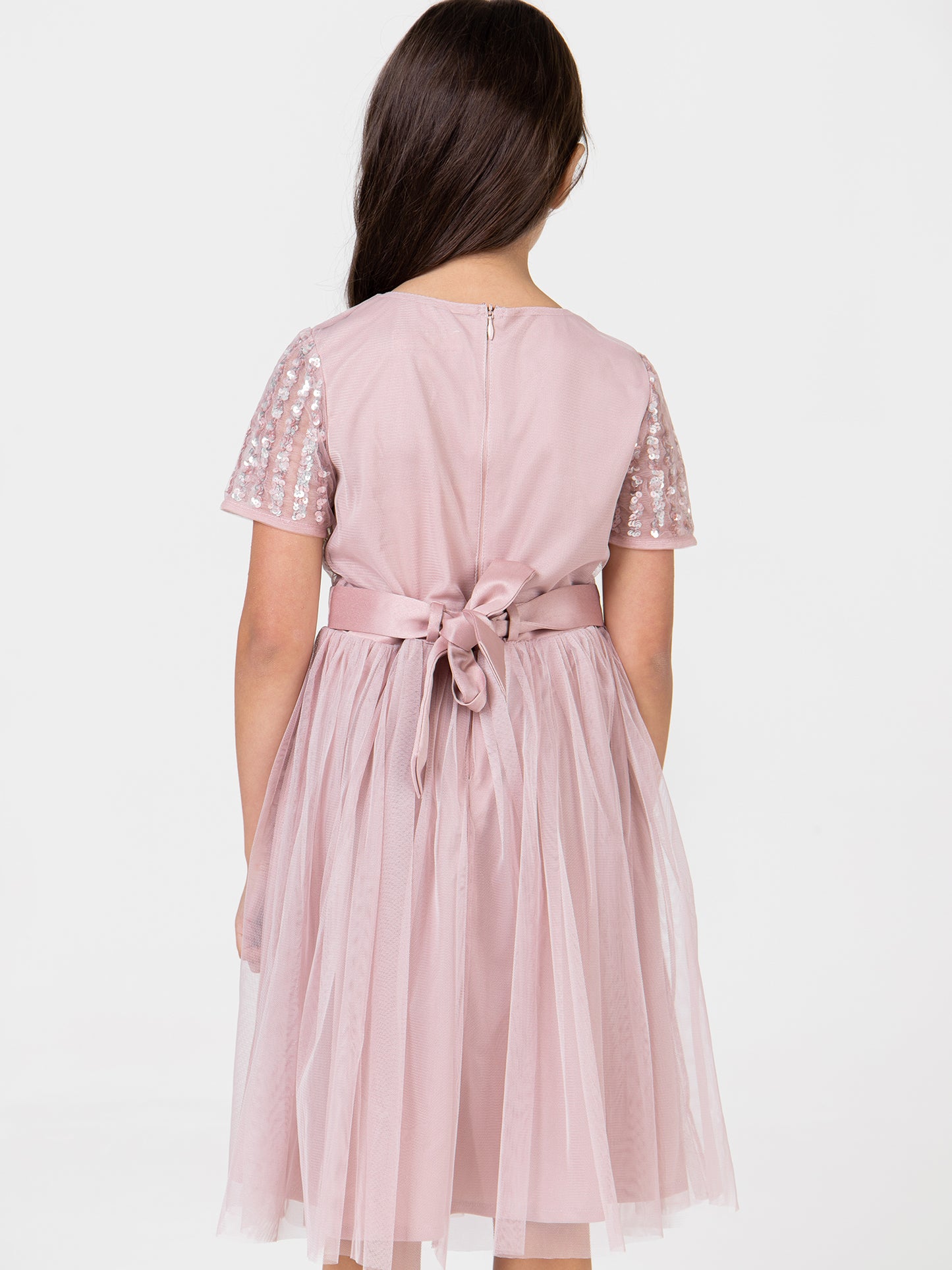 Mini Maya Frosted Pink Stripe Embellished Midi Dress With Bow