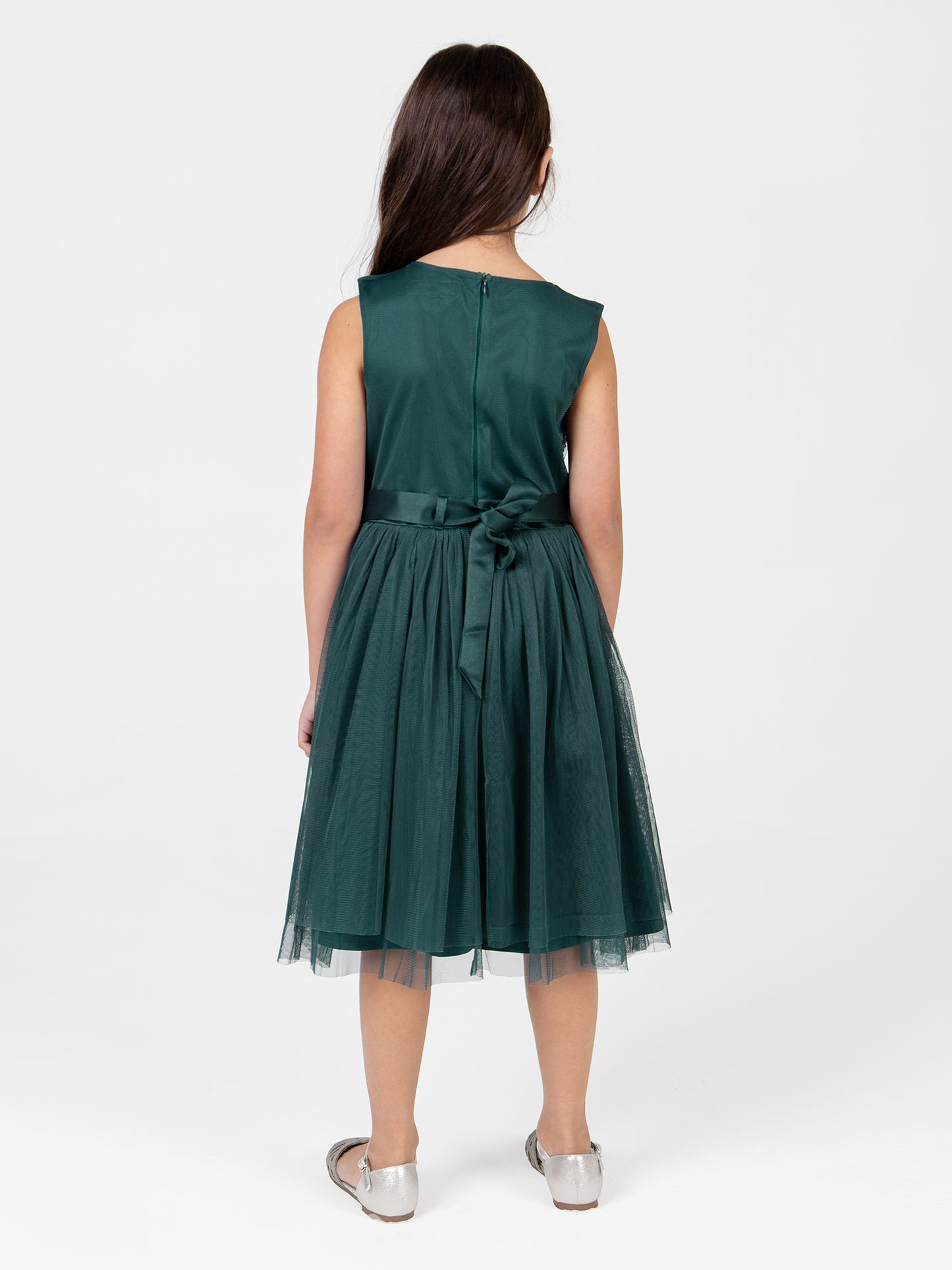Mini Maya Emerald Green Delicate Sequin Midi Dress With Bow