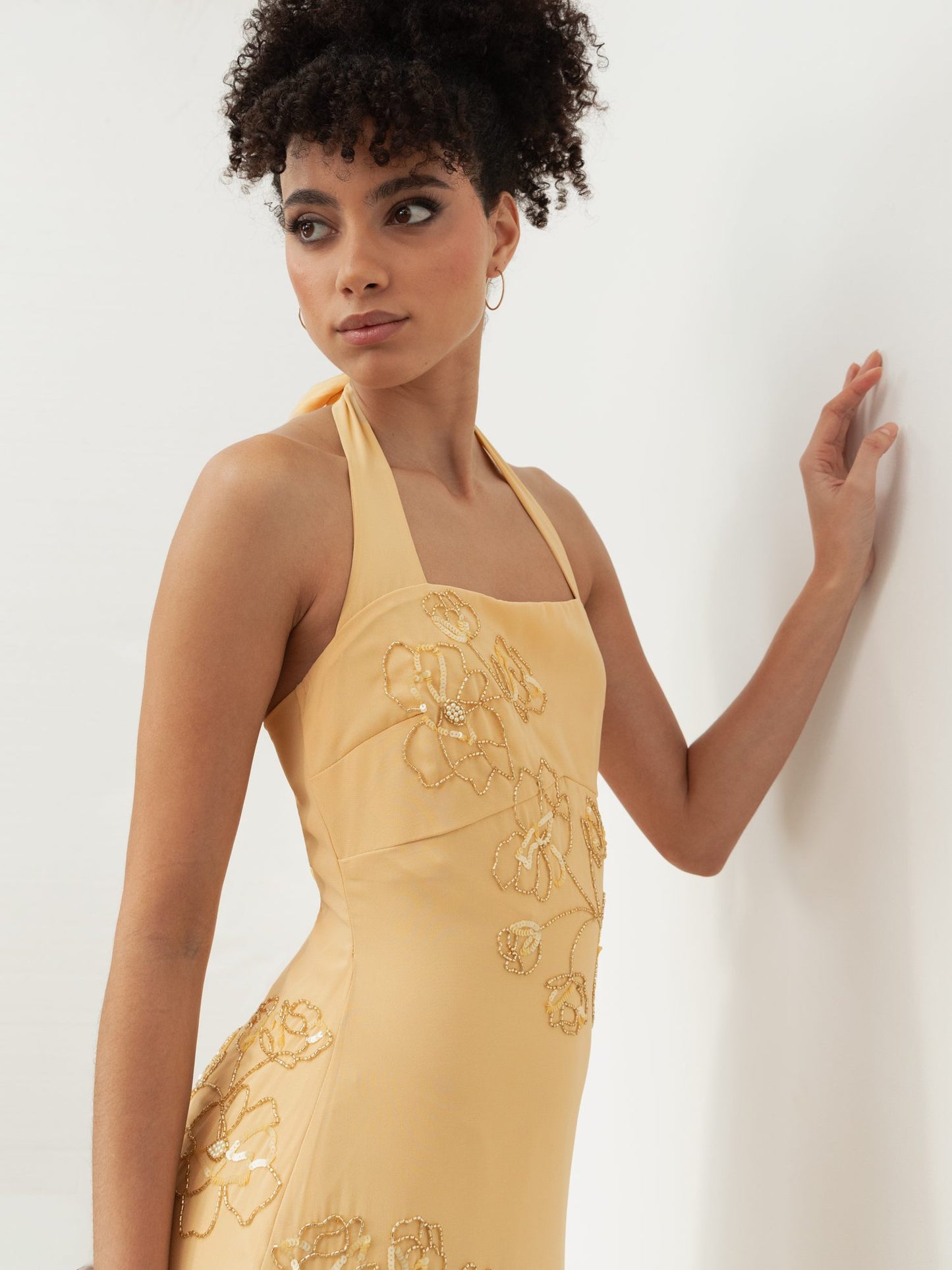 Maya Buttercream Floral Motif Halter Neck Midaxi Dress