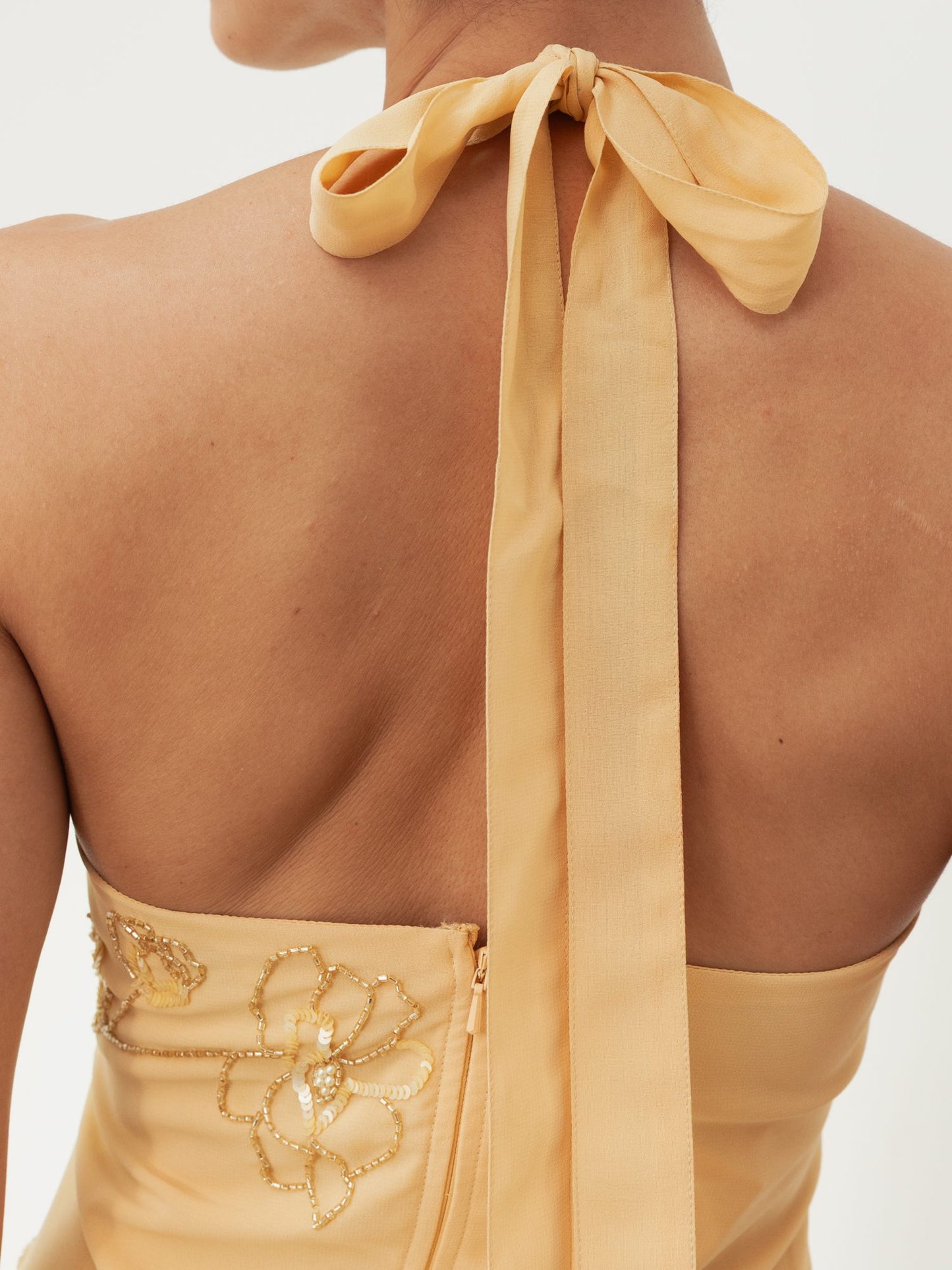 Maya Buttercream Floral Motif Halter Neck Midaxi Dress