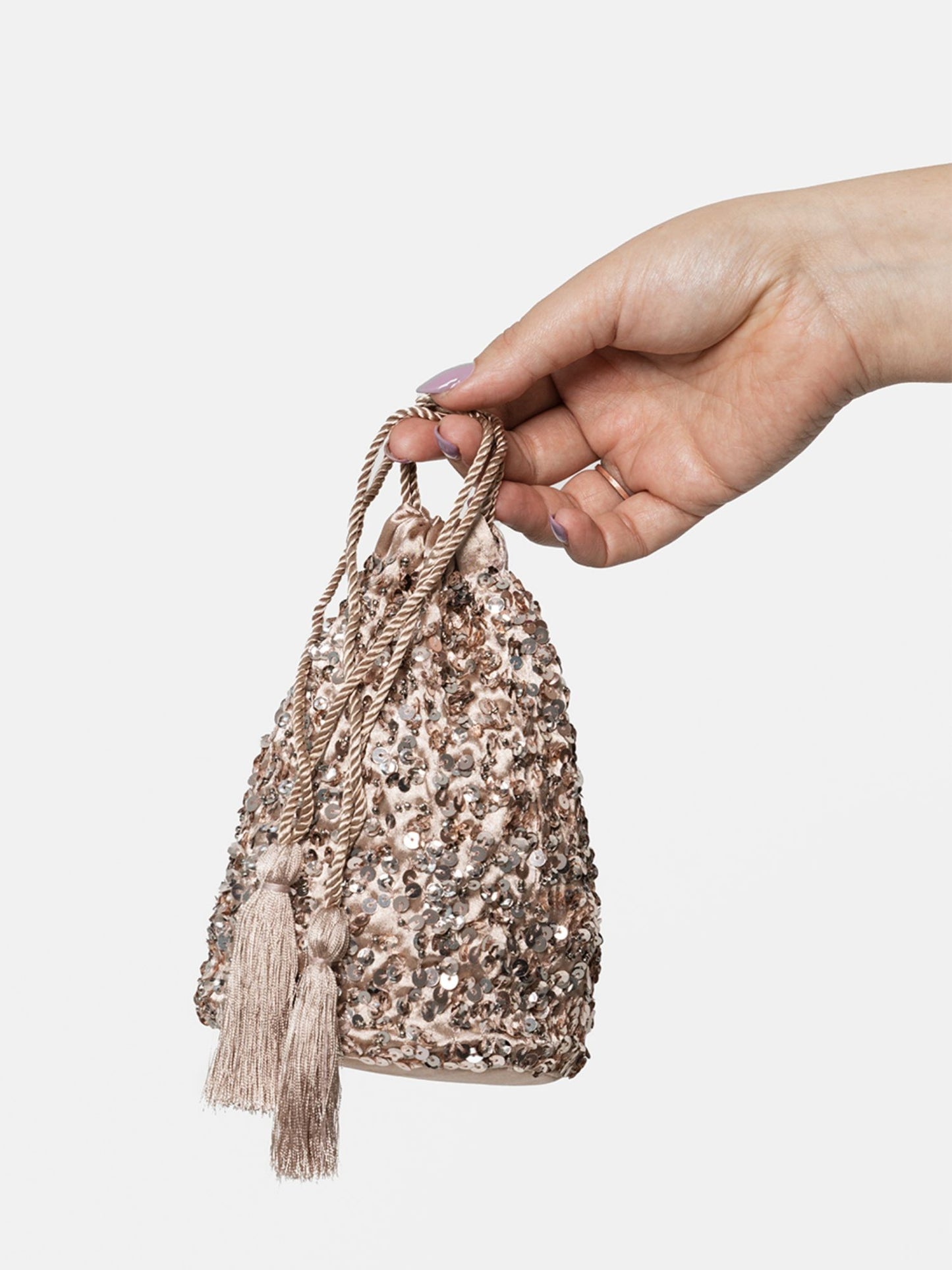 Maya Taupe Blush Embellished Drawstring Purse