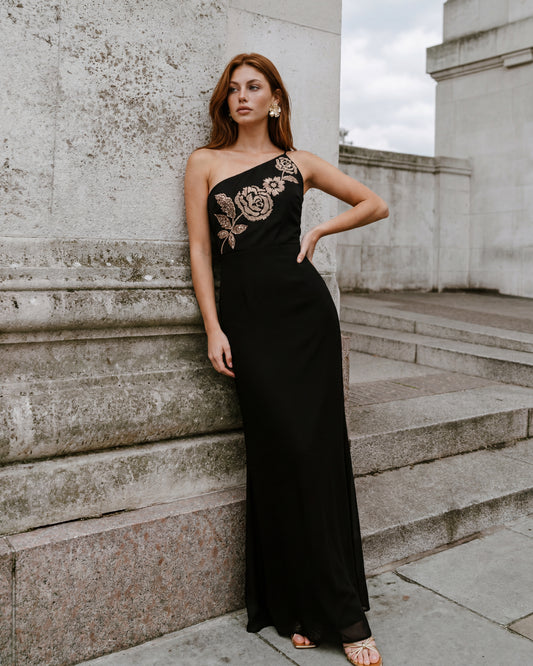 embellished dresses for women Long Tulle Prom Dress with Beaded Lace Forest Green / 2 while the V Long-Sleeve Beaded Long Formal Dress