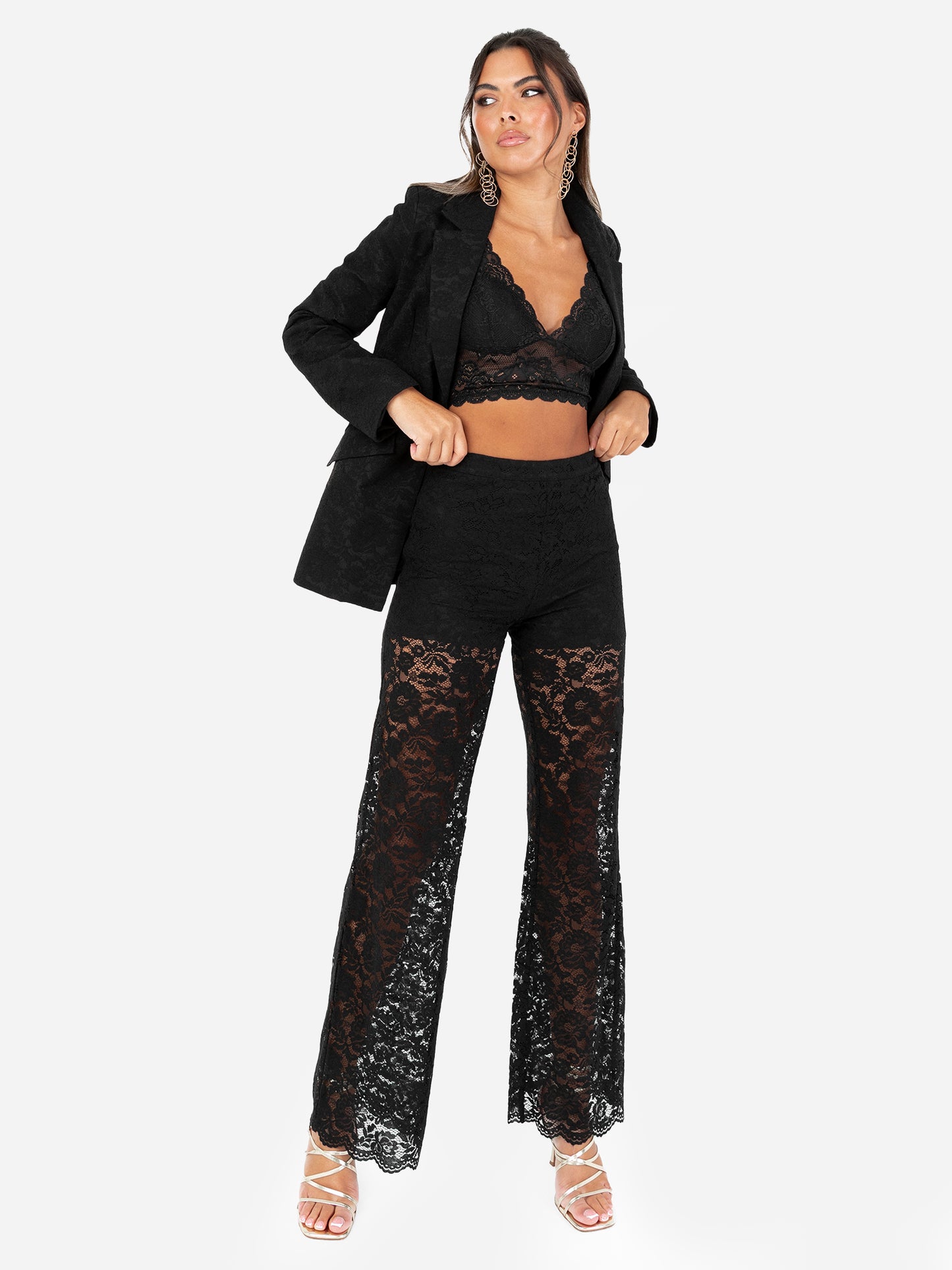 Maya Black Floral Lace High Waist Trousers