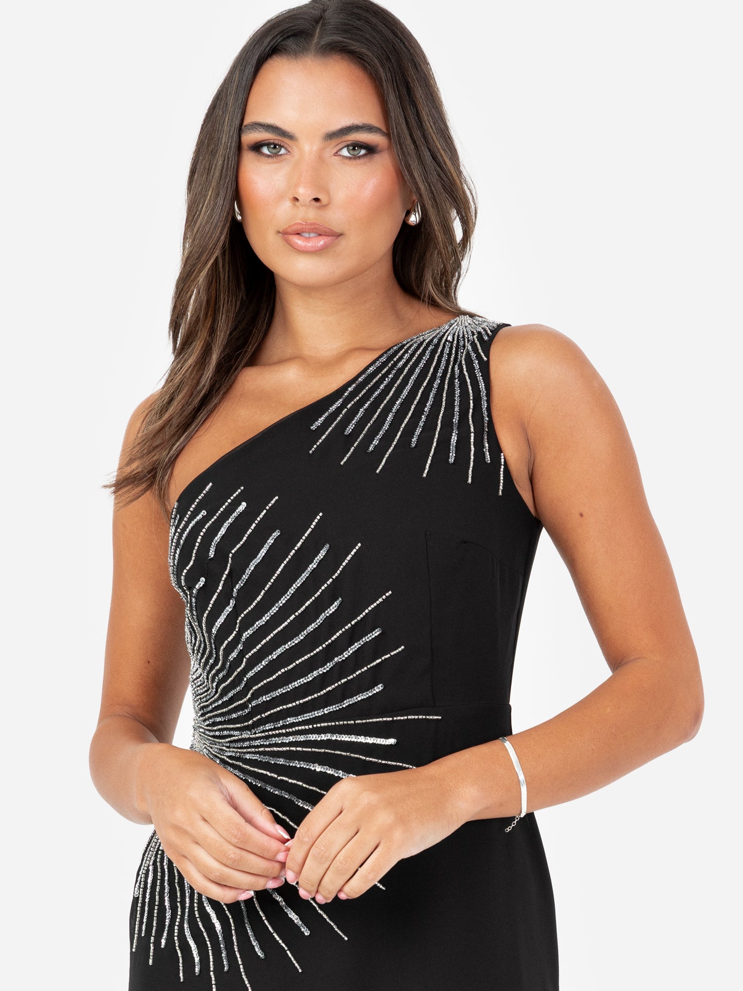 Maya Black One Shoulder Embellished Midaxi Dress
