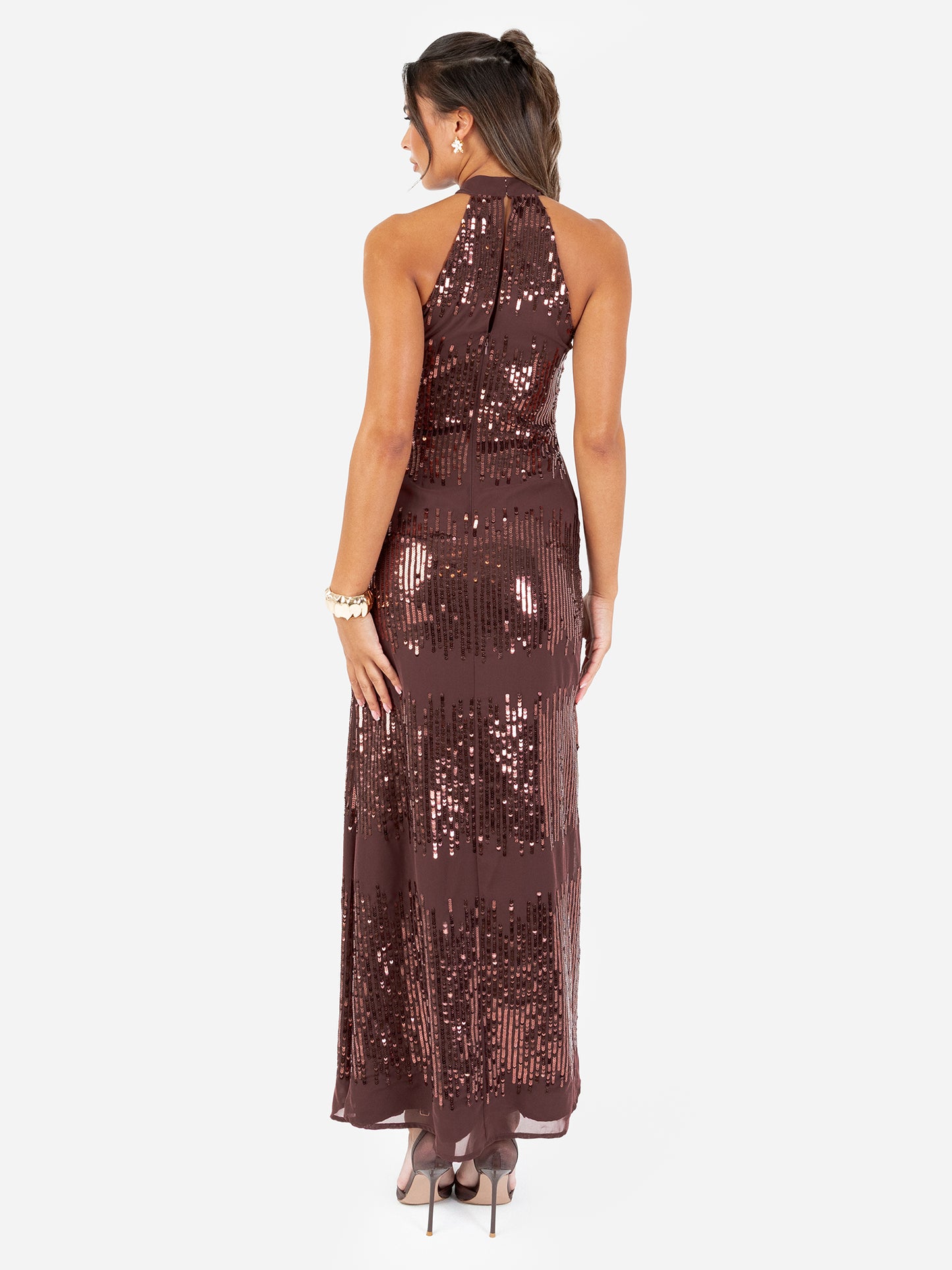 Maya Linear Embellishment Halter Neck Maxi Dress