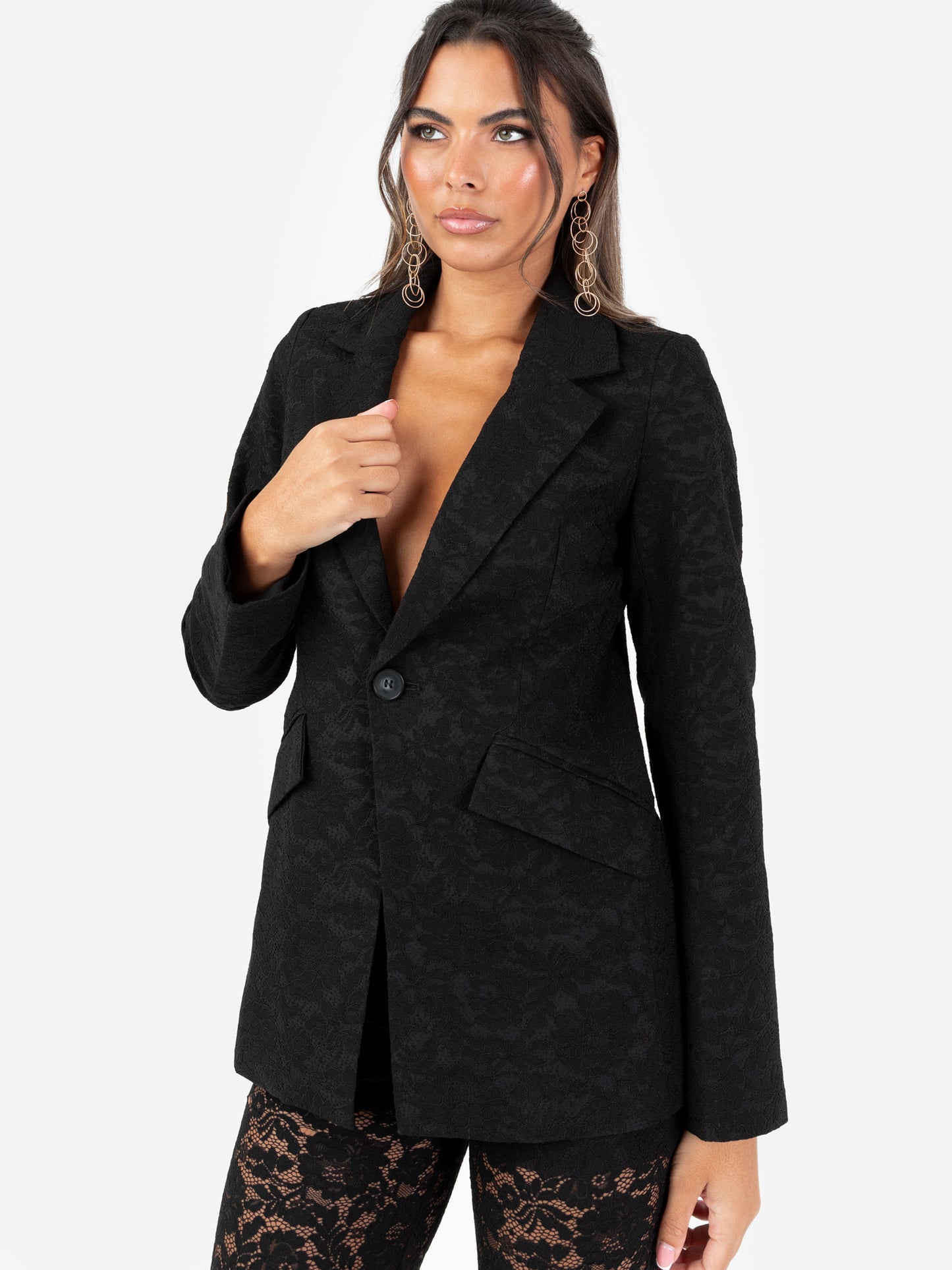 Maya Black Floral Lace Blazer