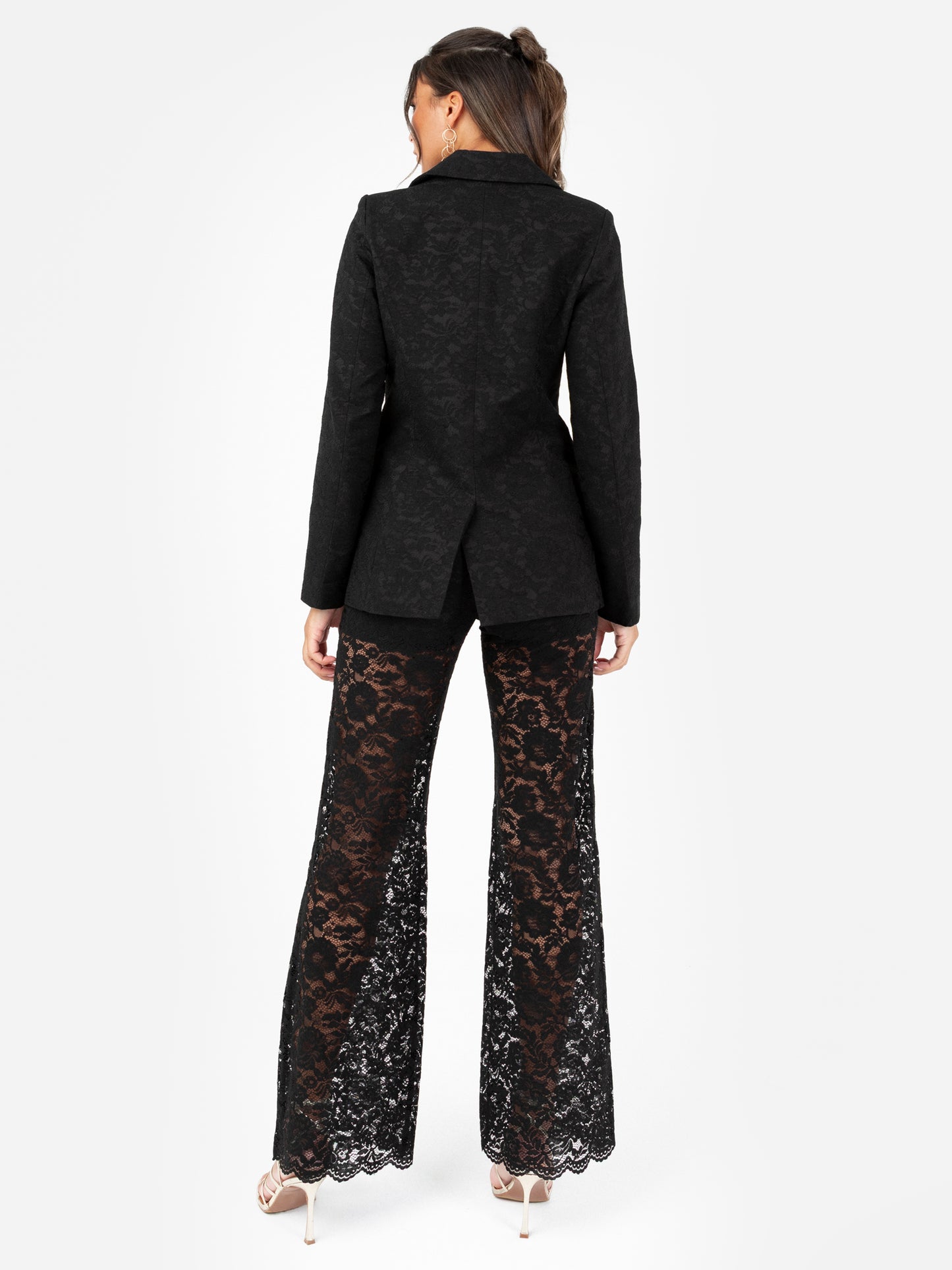 Maya Black Floral Lace High Waist Trousers