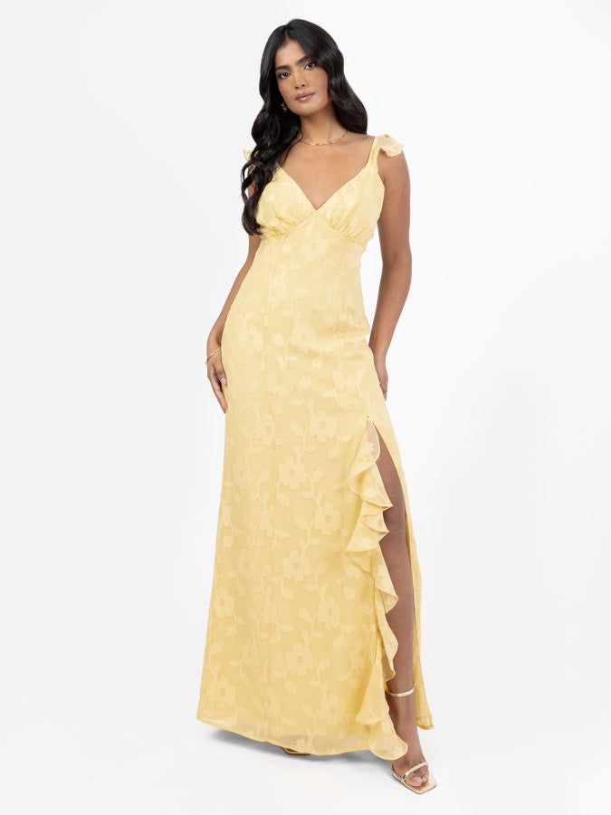 Anaya With Love Yellow Floral Strappy Maxi Dress with Gold Detail