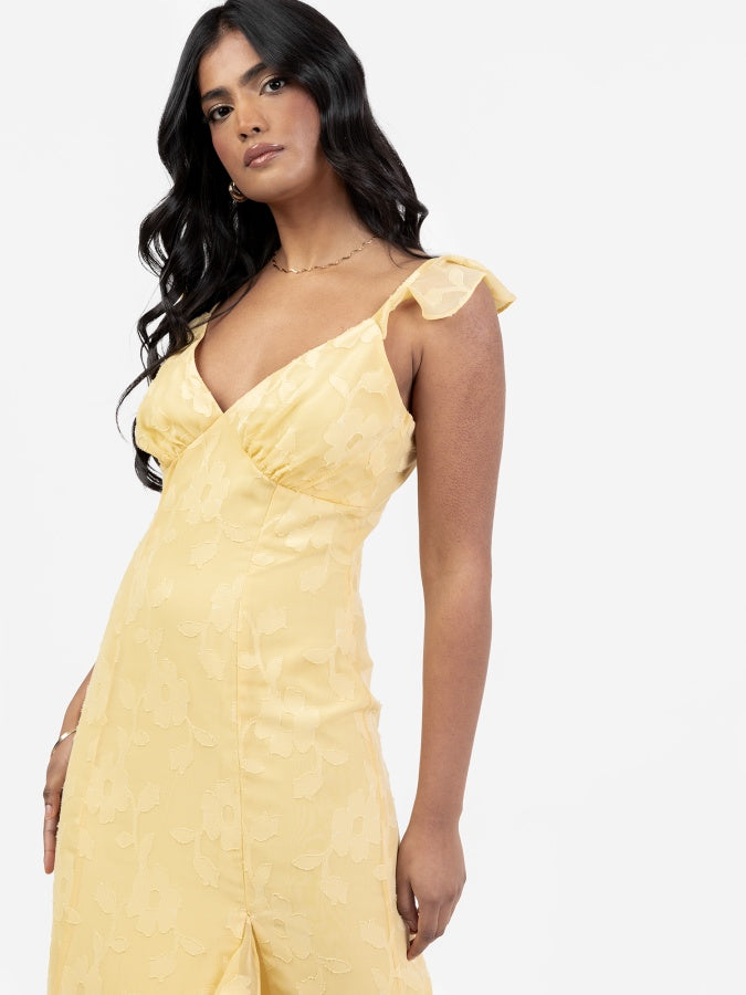 Anaya With Love Yellow Floral Strappy Maxi Dress with Gold Detail