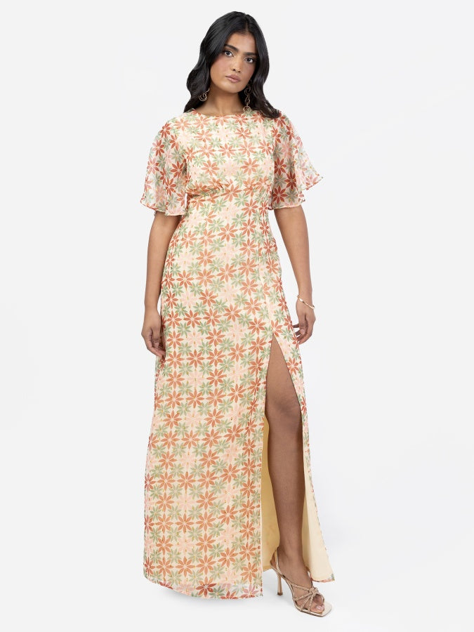 Anaya with Love Recycled Floral Print Open Back Maxi Dress with Split