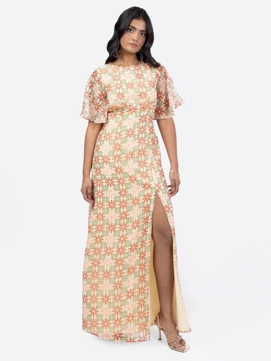 Anaya with Love Recycled Floral Print Open Back Maxi Dress with Split