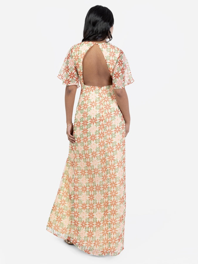 Anaya with Love Recycled Floral Print Open Back Maxi Dress with Split